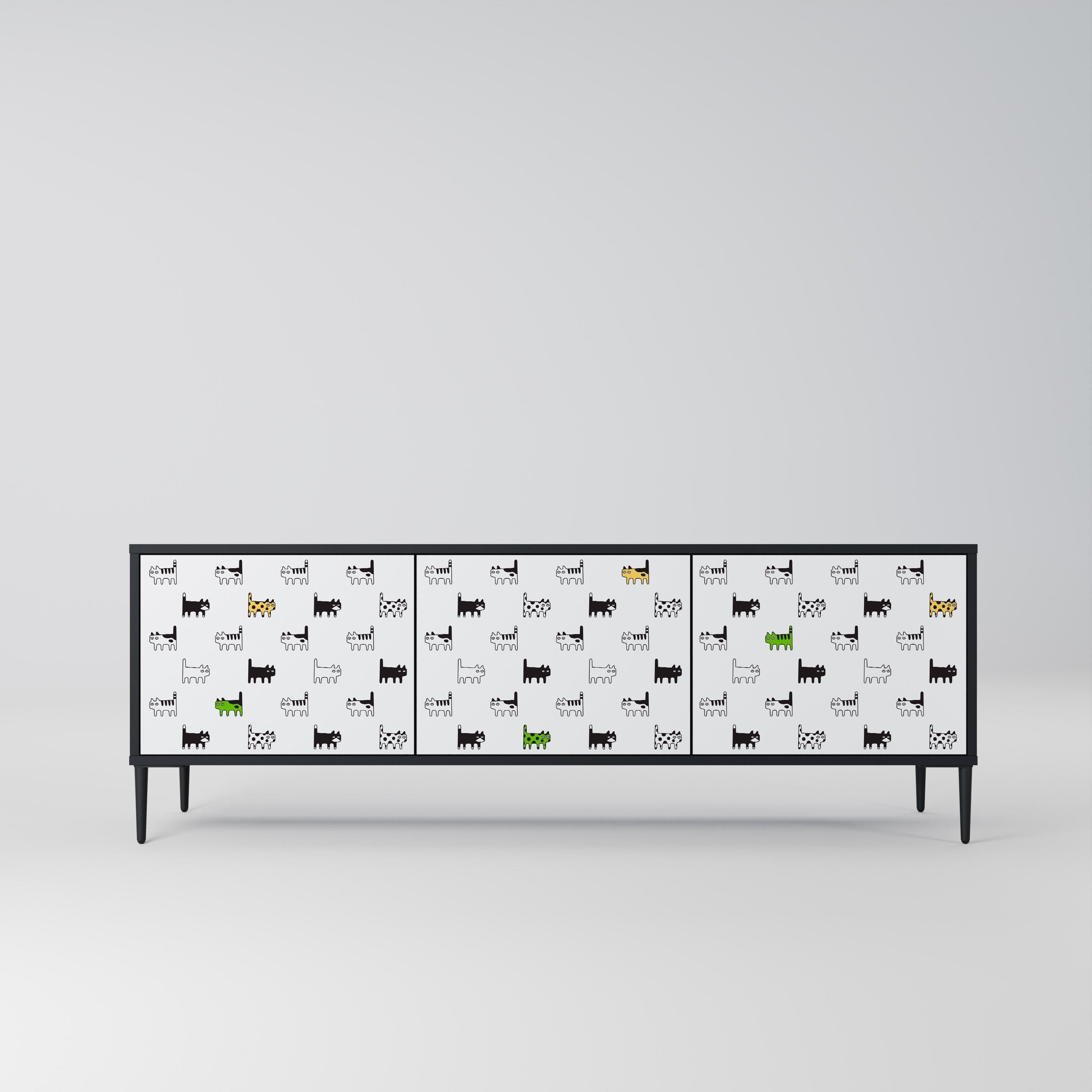 Meuble TV 3 portes CATS COMPILATION, finition noire