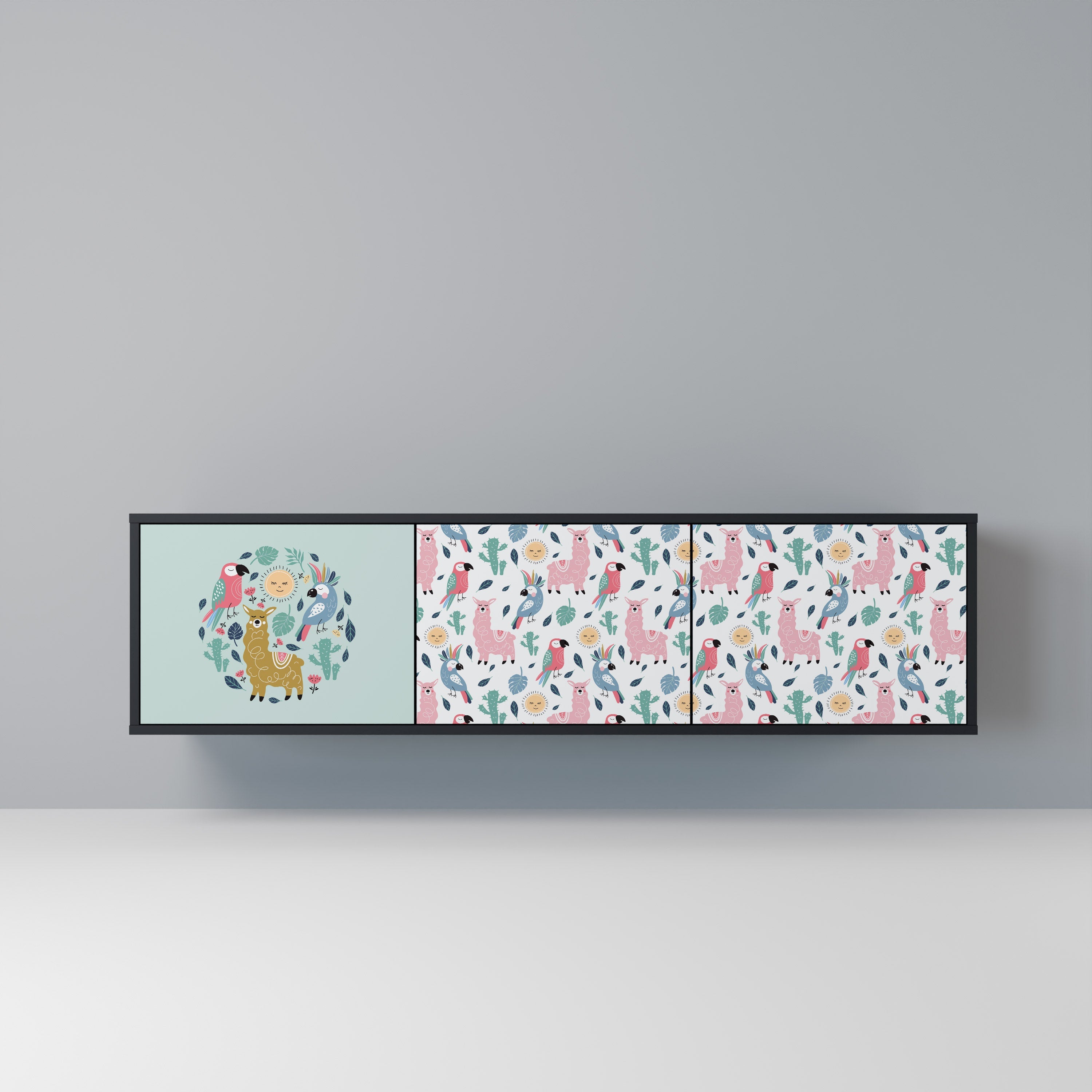 Meuble TV 3 portes COLORFUL ALPACAS finition noire