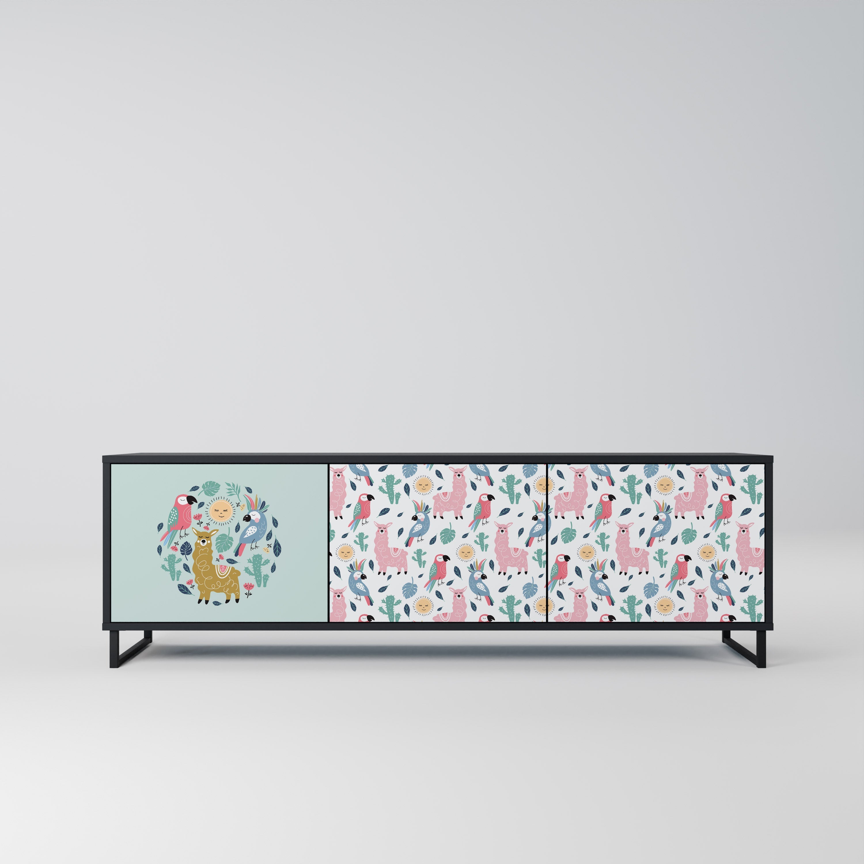 Meuble TV 3 portes COLORFUL ALPACAS finition noire