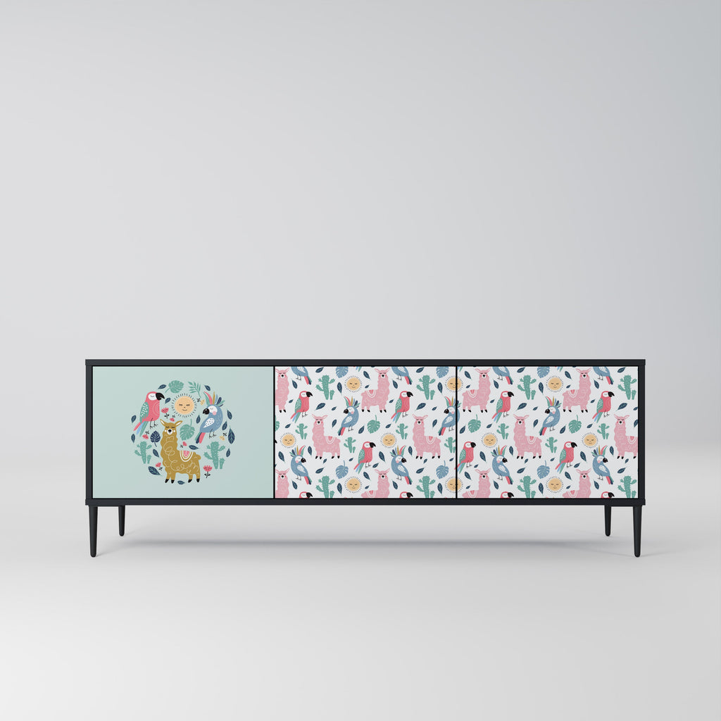 Meuble TV 3 portes COLORFUL ALPACAS finition noire