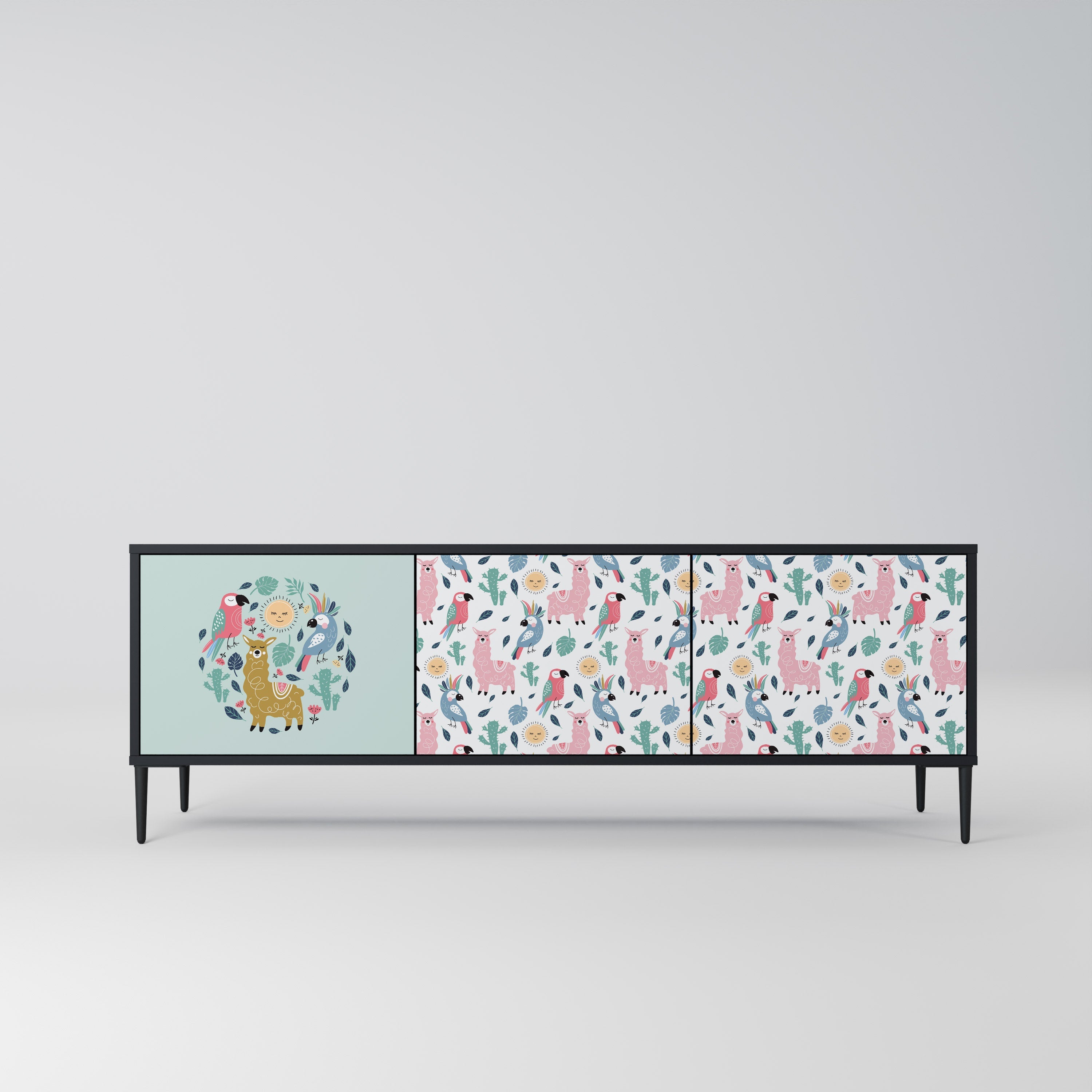 Meuble TV 3 portes COLORFUL ALPACAS finition noire