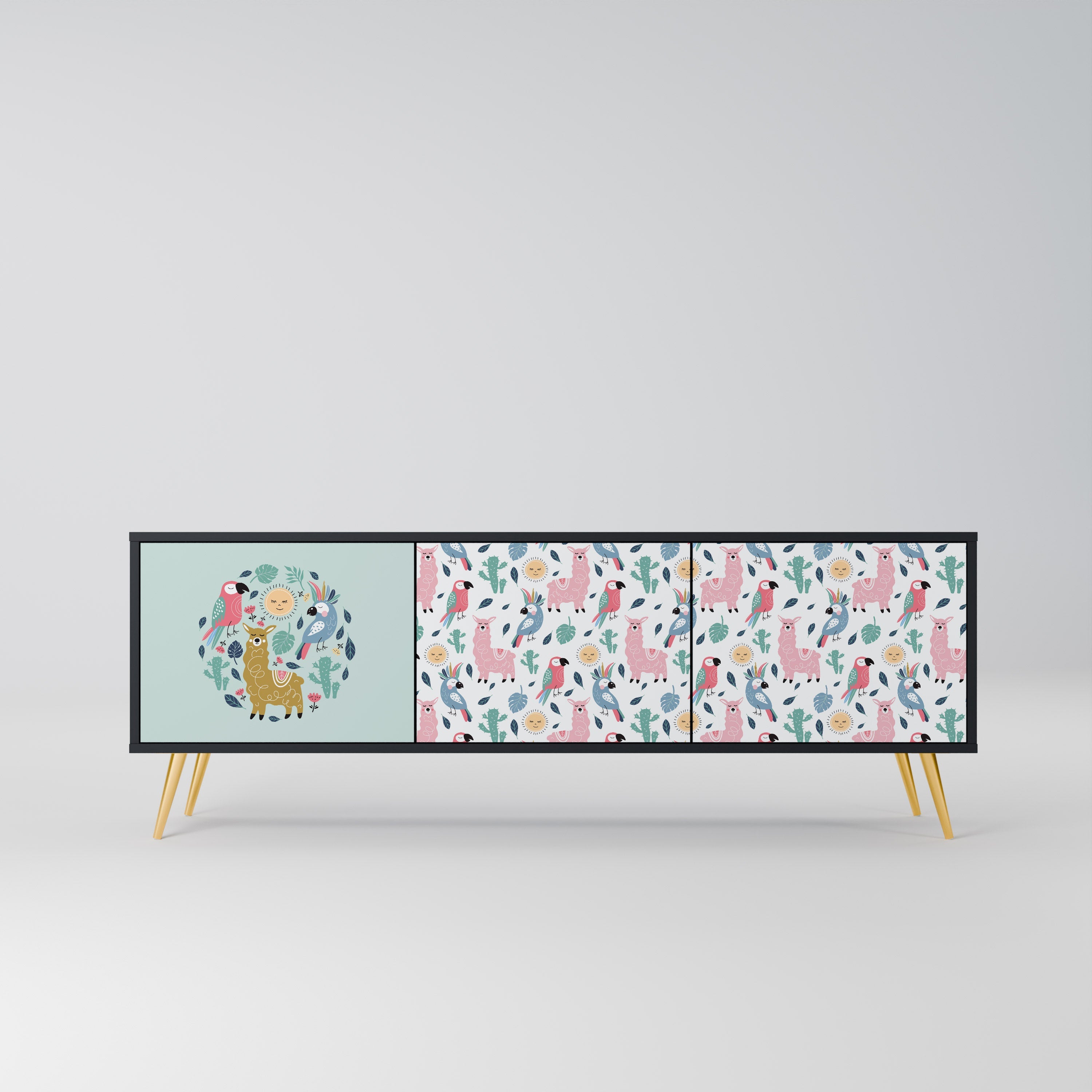 Meuble TV 3 portes COLORFUL ALPACAS finition noire