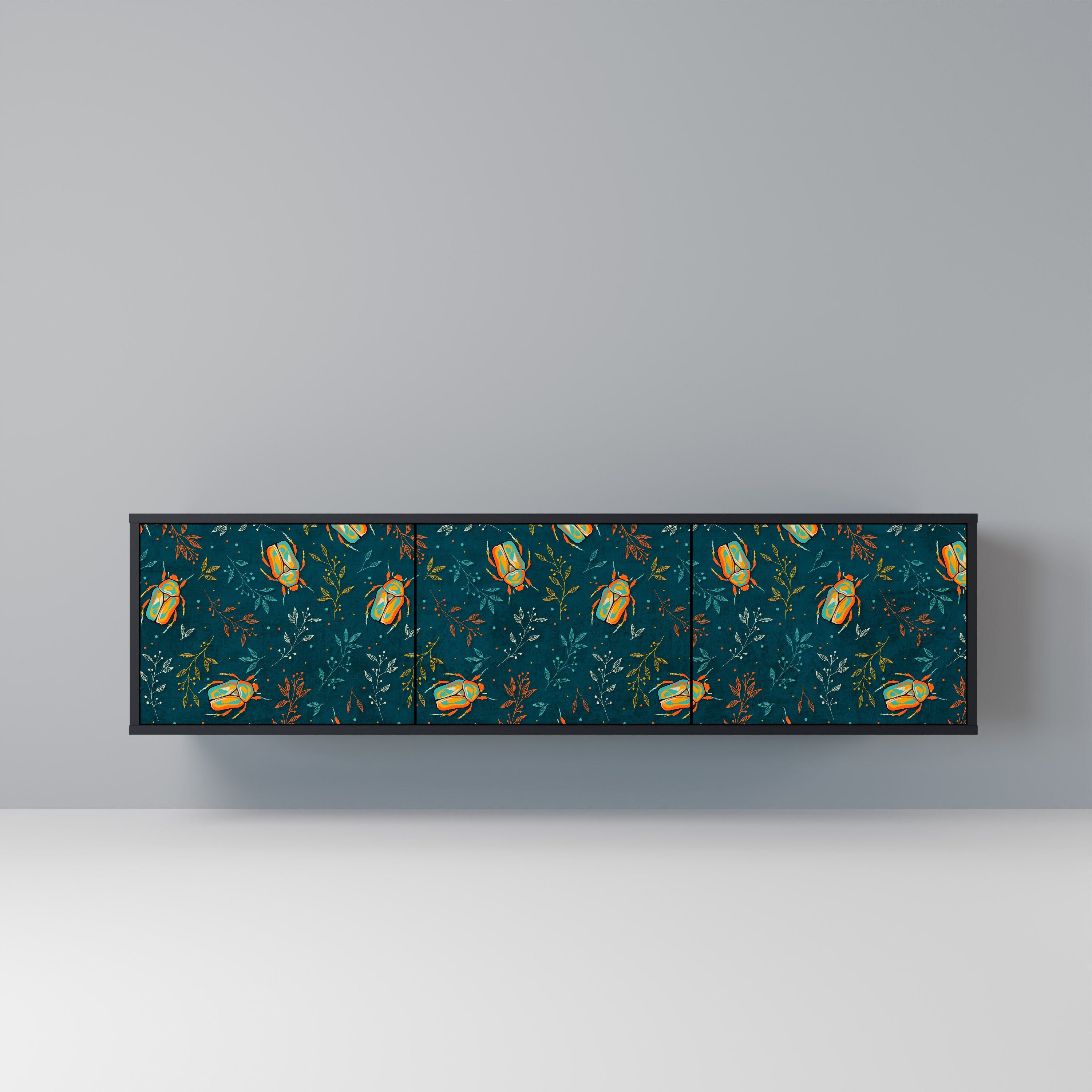 Meuble TV 3 portes AUTUMN INSECTS, finition noire