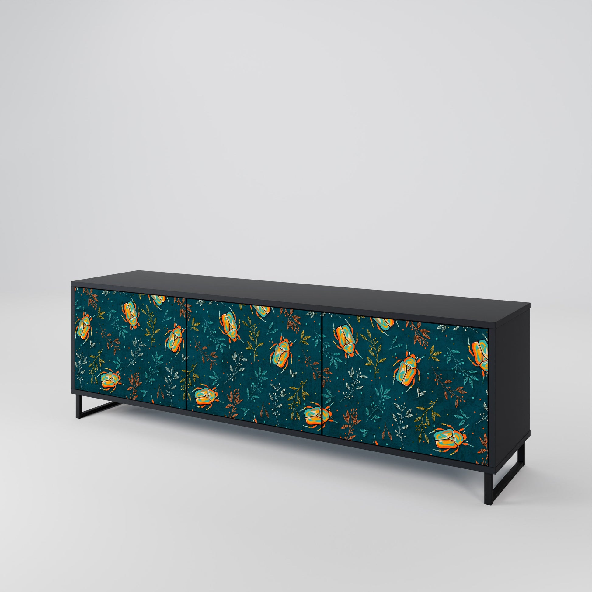 Meuble TV 3 portes AUTUMN INSECTS, finition noire