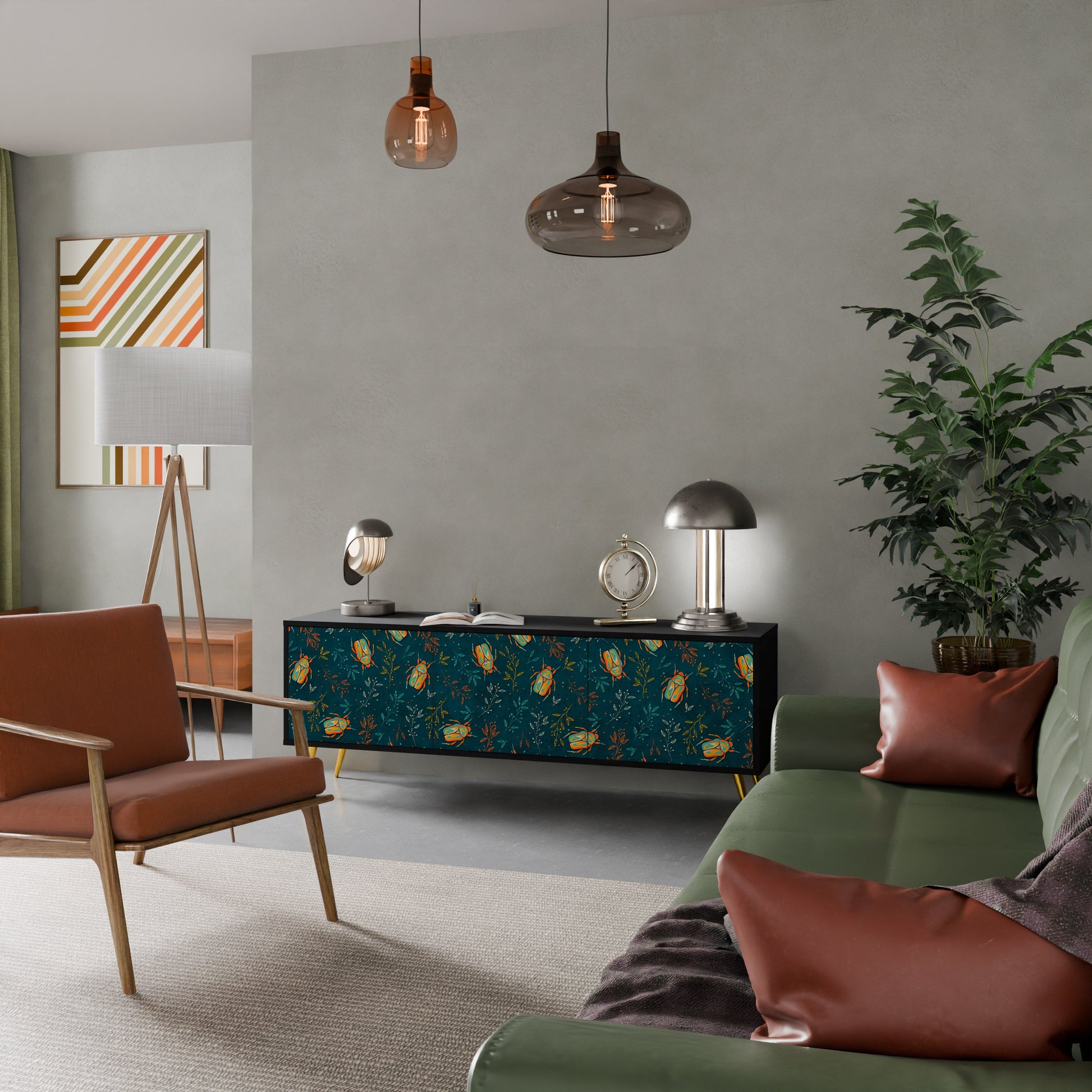 Meuble TV 3 portes AUTUMN INSECTS, finition noire
