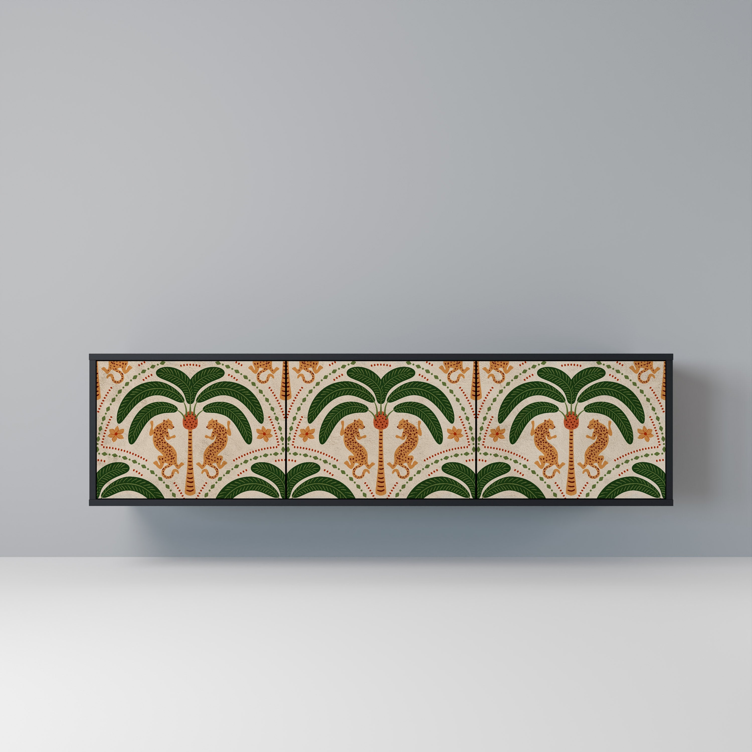 Meuble TV 3 portes DANCING PREDATORS, finition noire