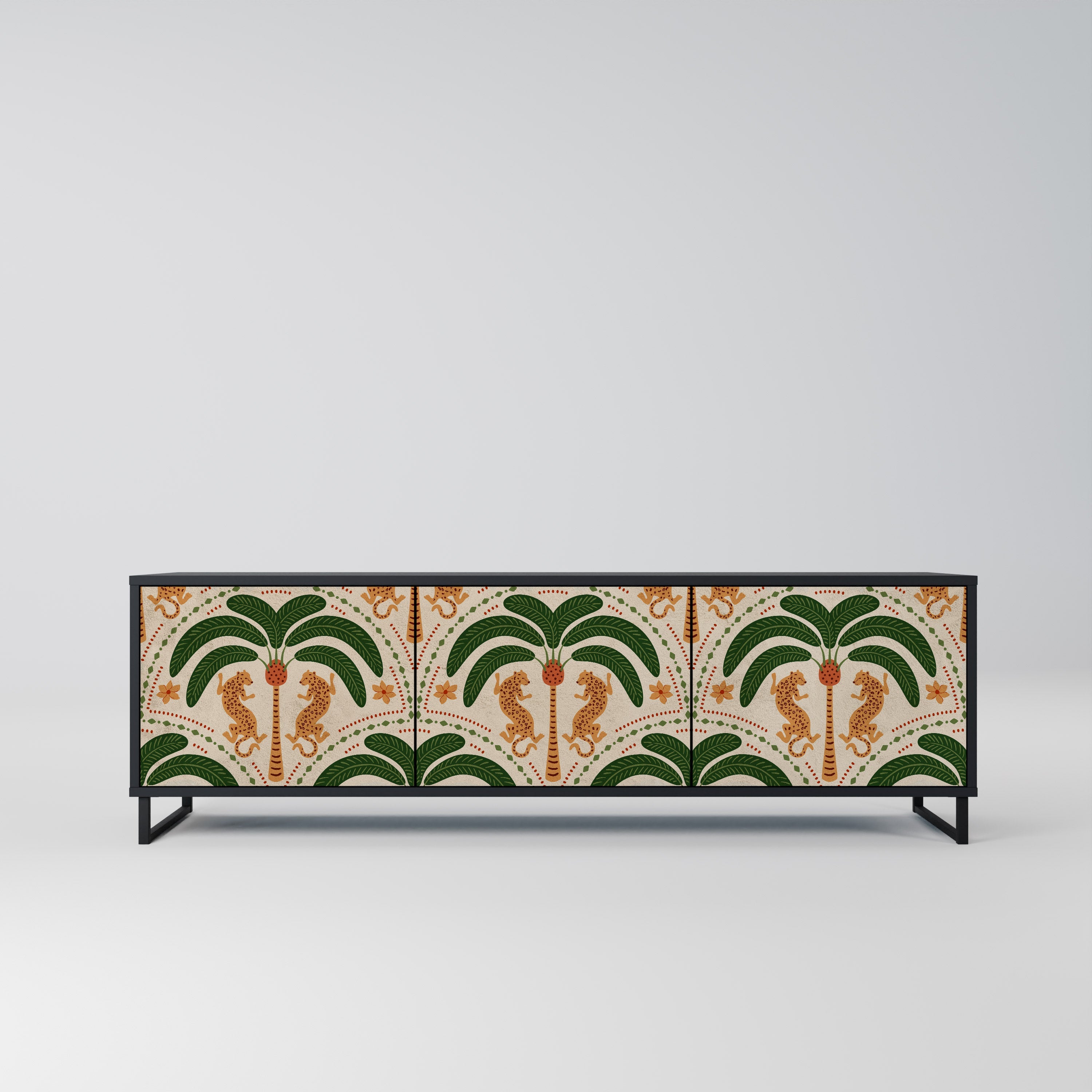 Meuble TV 3 portes DANCING PREDATORS, finition noire