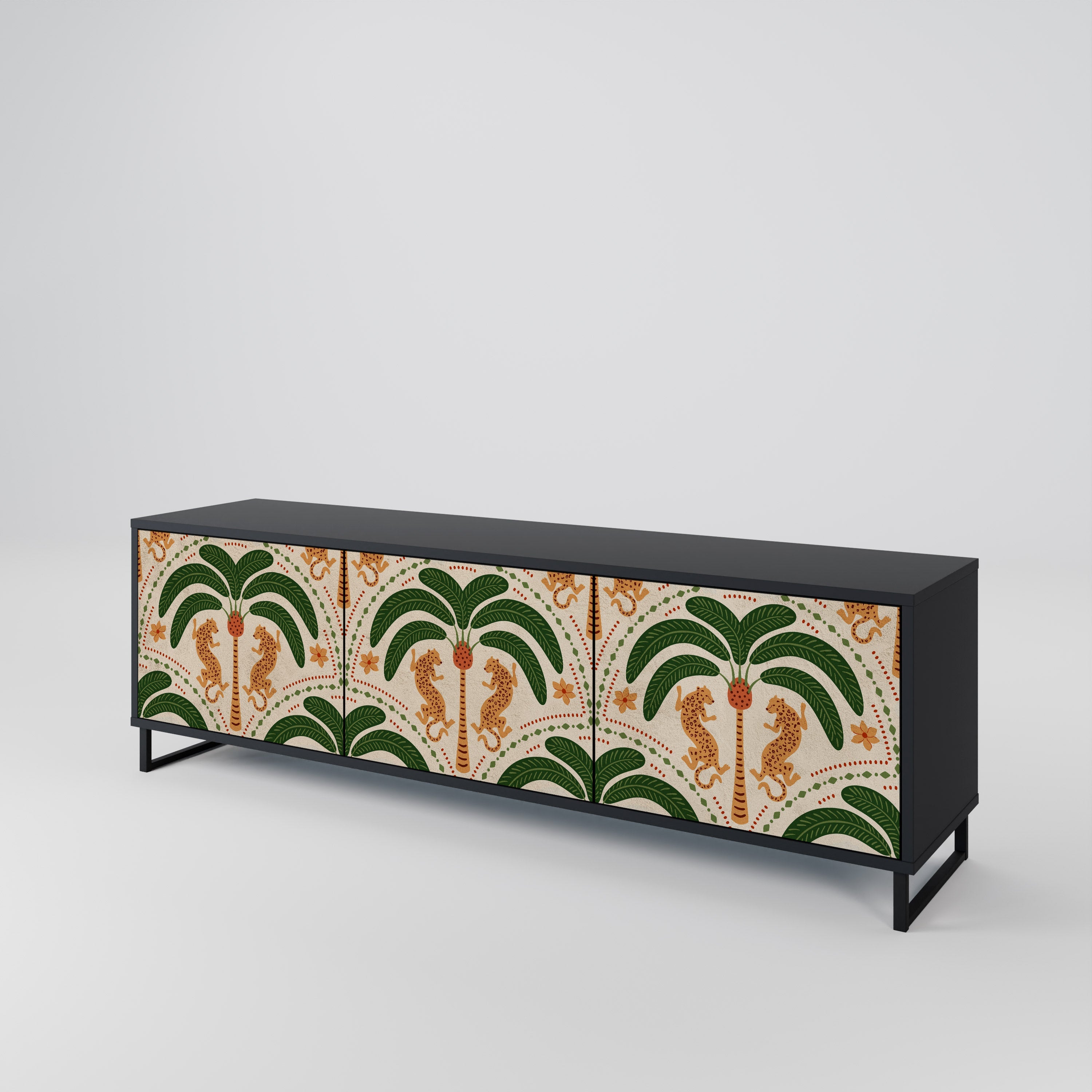 Meuble TV 3 portes DANCING PREDATORS, finition noire