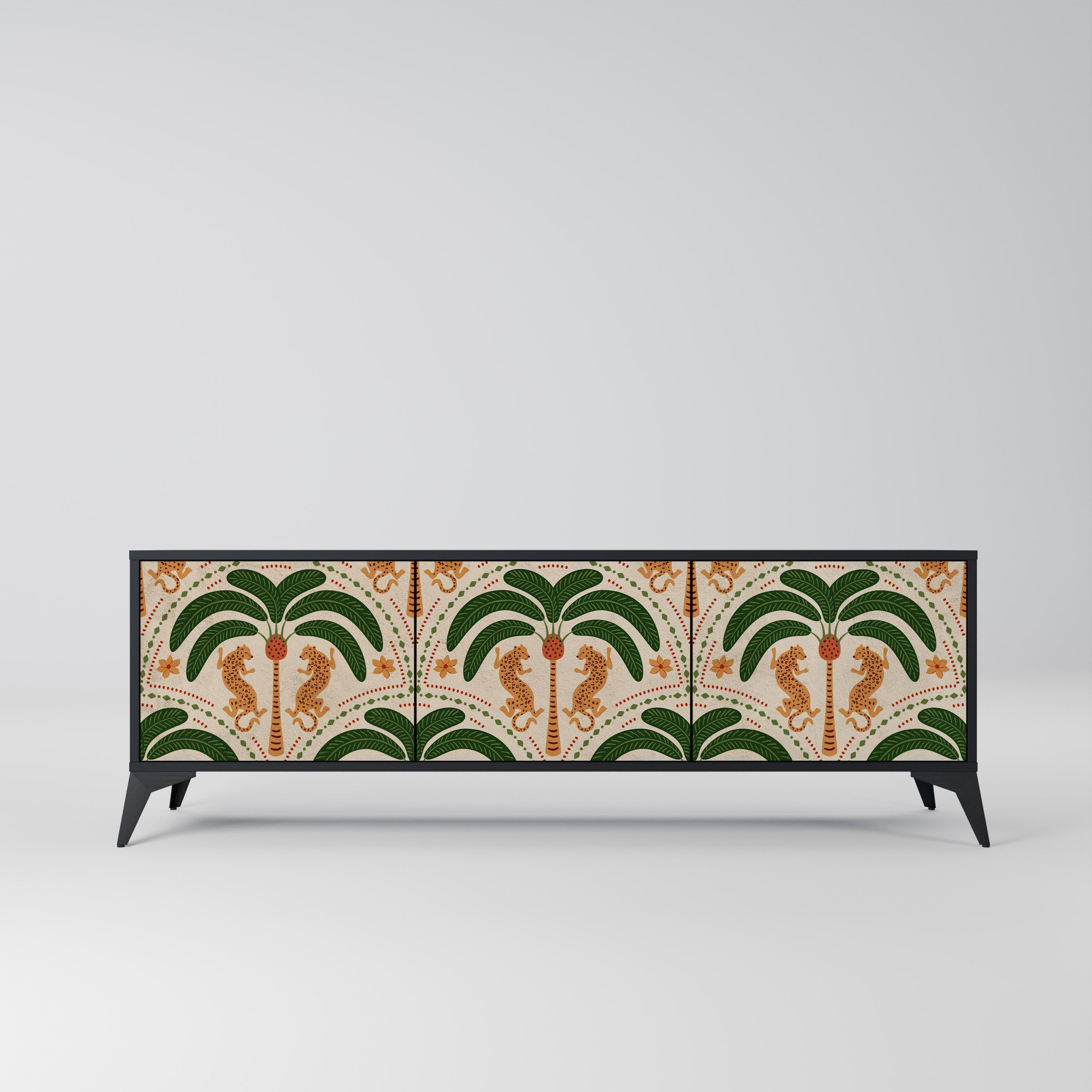 Meuble TV 3 portes DANCING PREDATORS, finition noire