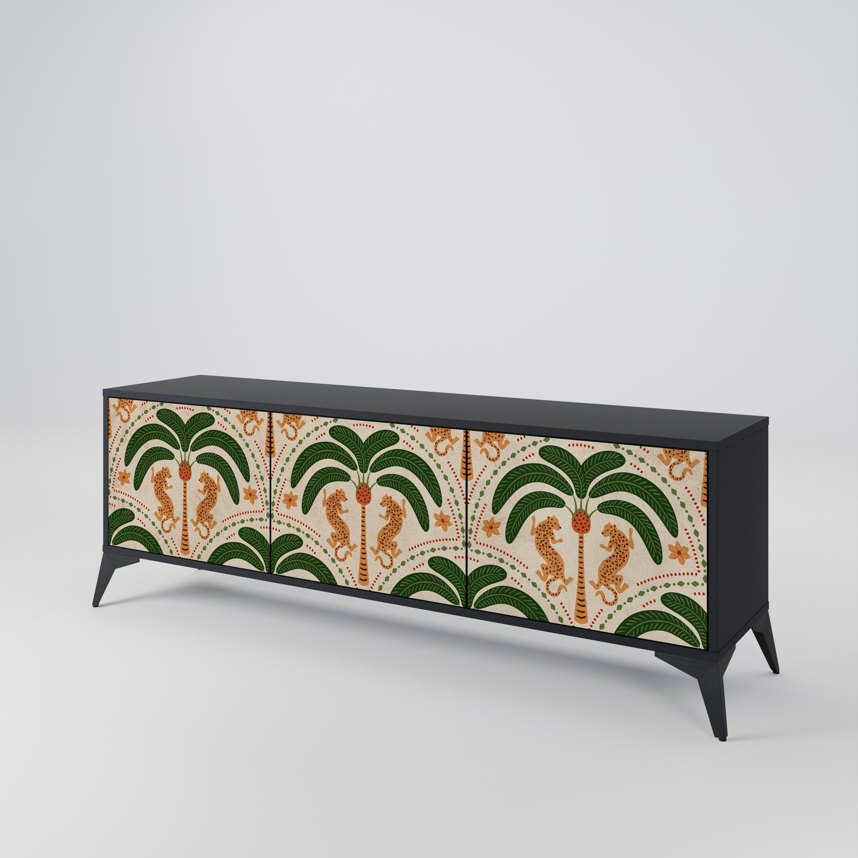 Meuble TV 3 portes DANCING PREDATORS, finition noire