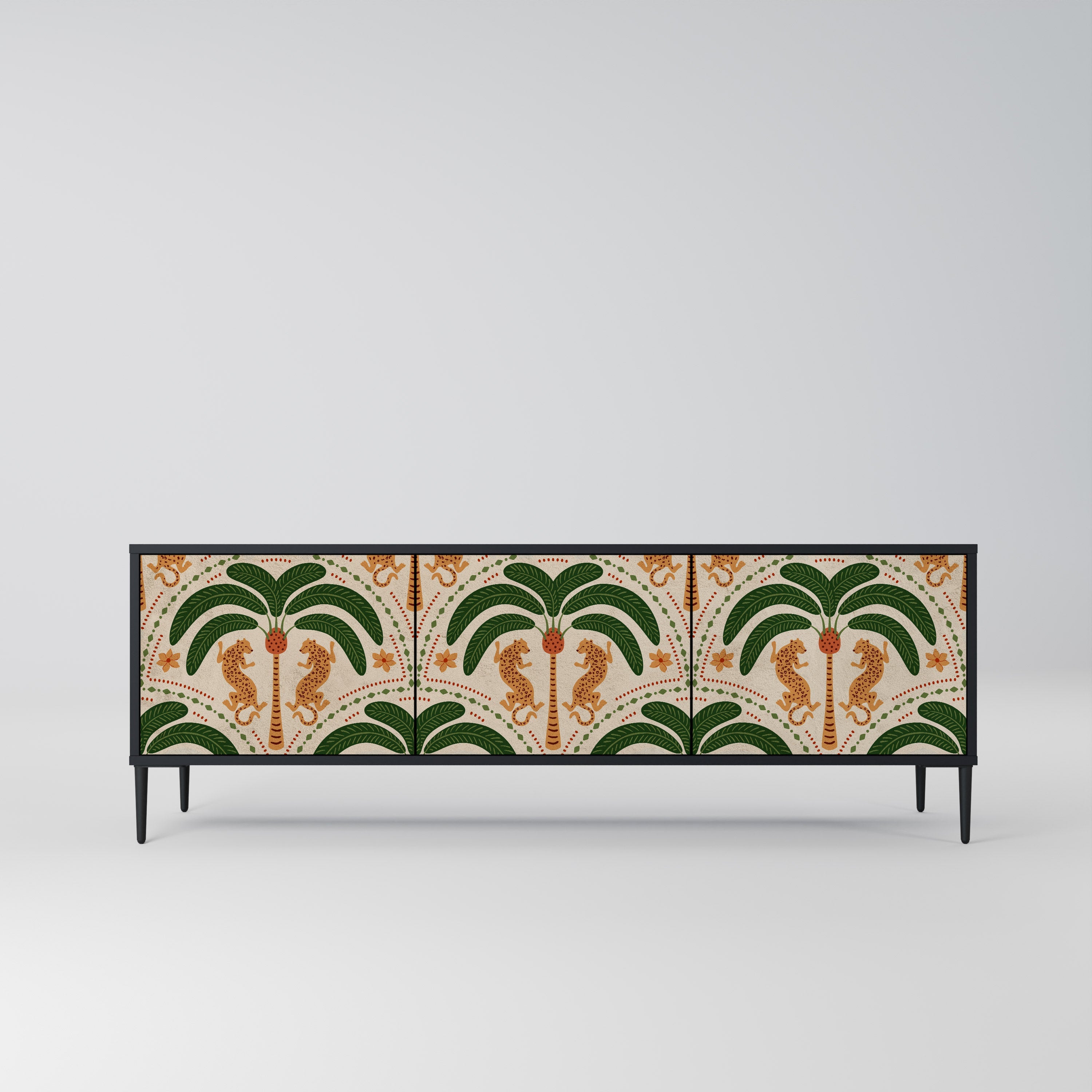 Meuble TV 3 portes DANCING PREDATORS, finition noire