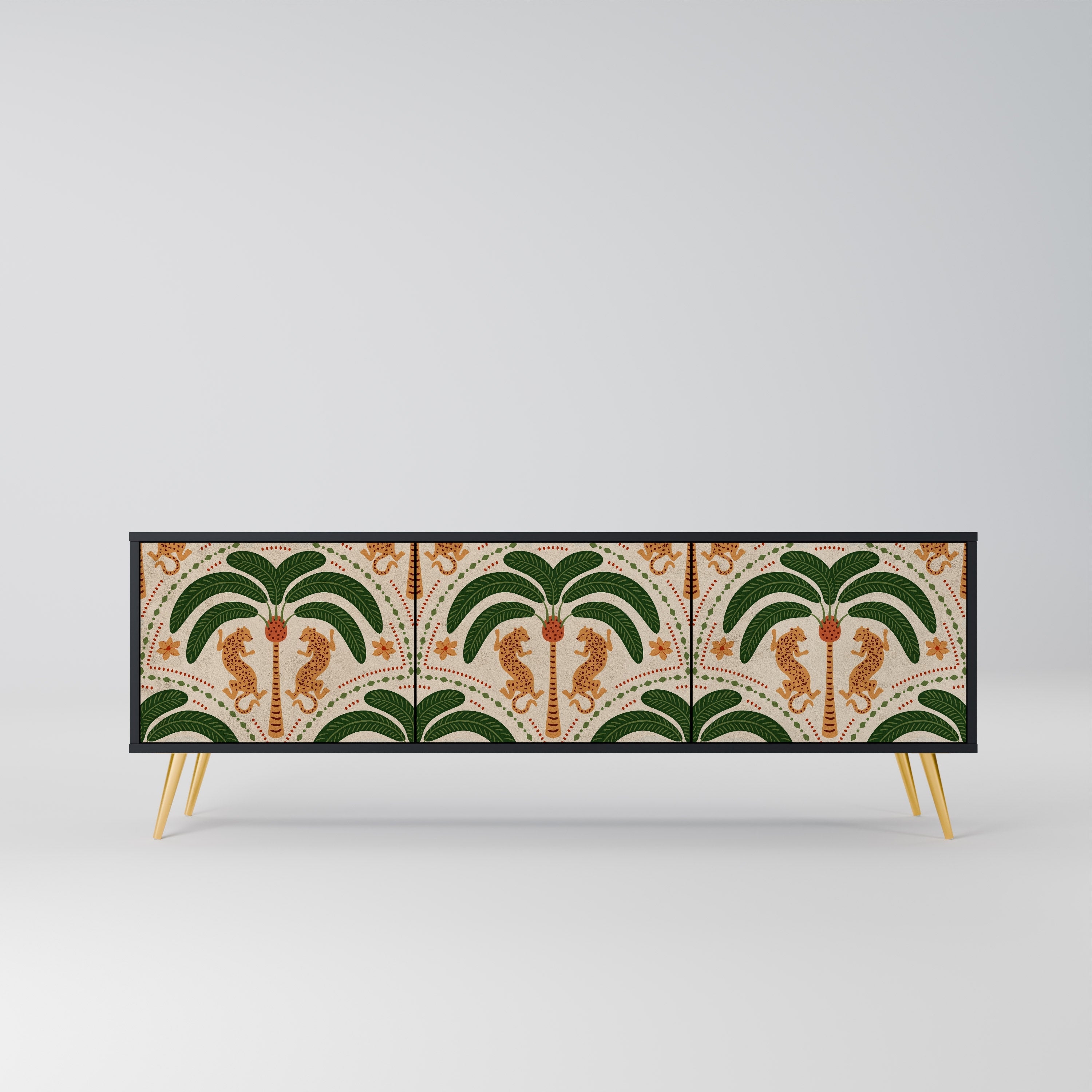 Meuble TV 3 portes DANCING PREDATORS, finition noire