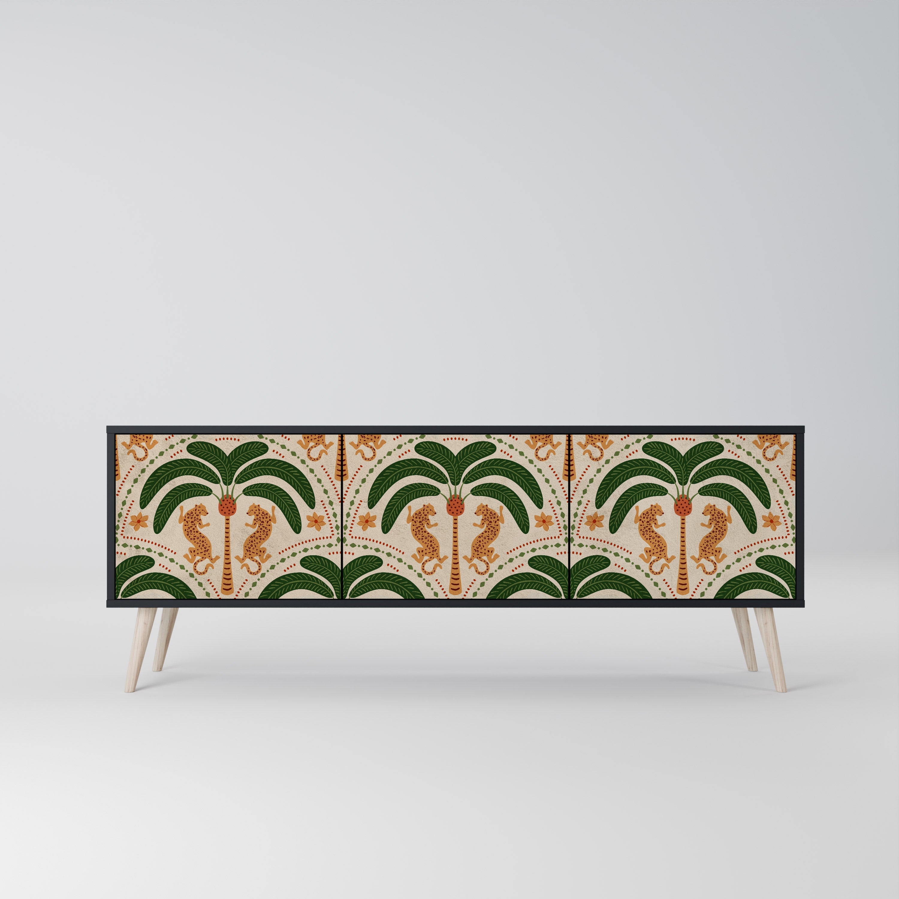 Meuble TV 3 portes DANCING PREDATORS, finition noire