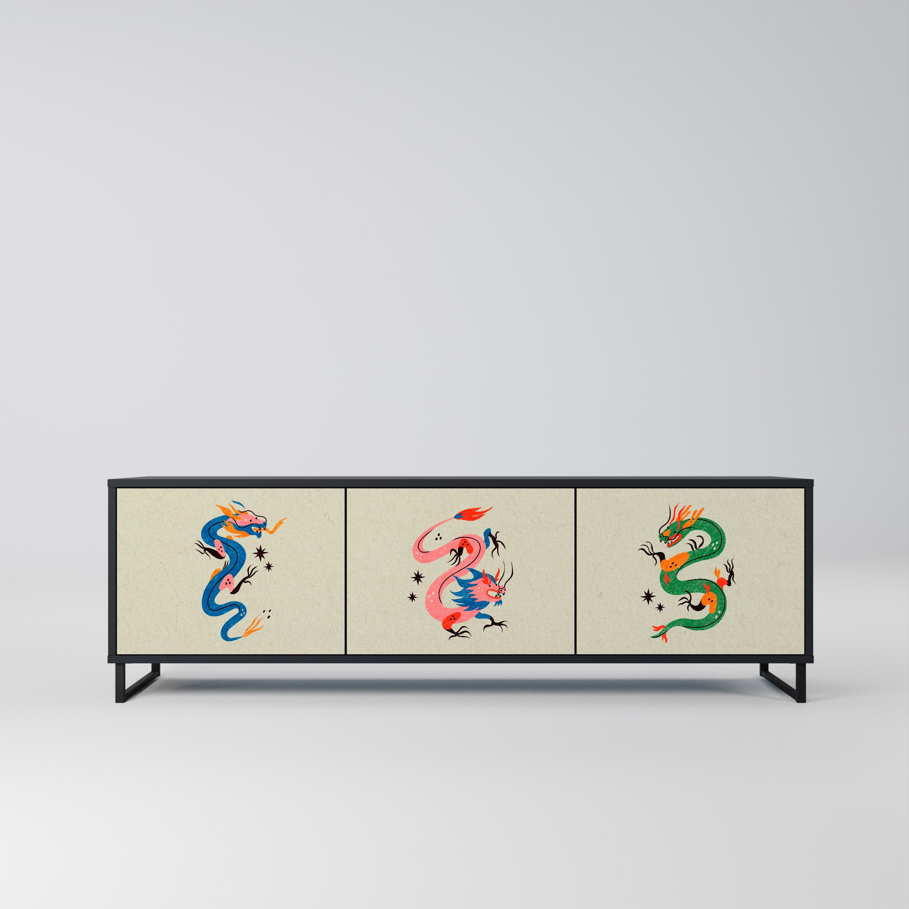 Meuble TV 3 portes MYTHOLOGICAL CREATURES en finition noire