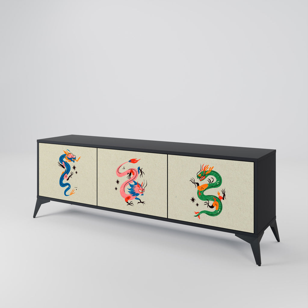 Meuble TV 3 portes MYTHOLOGICAL CREATURES en finition noire