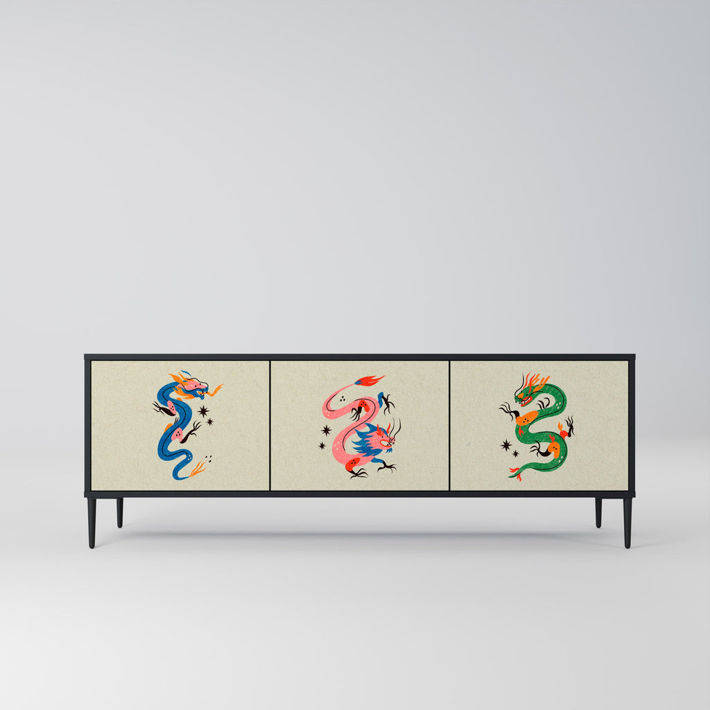 Meuble TV 3 portes MYTHOLOGICAL CREATURES en finition noire