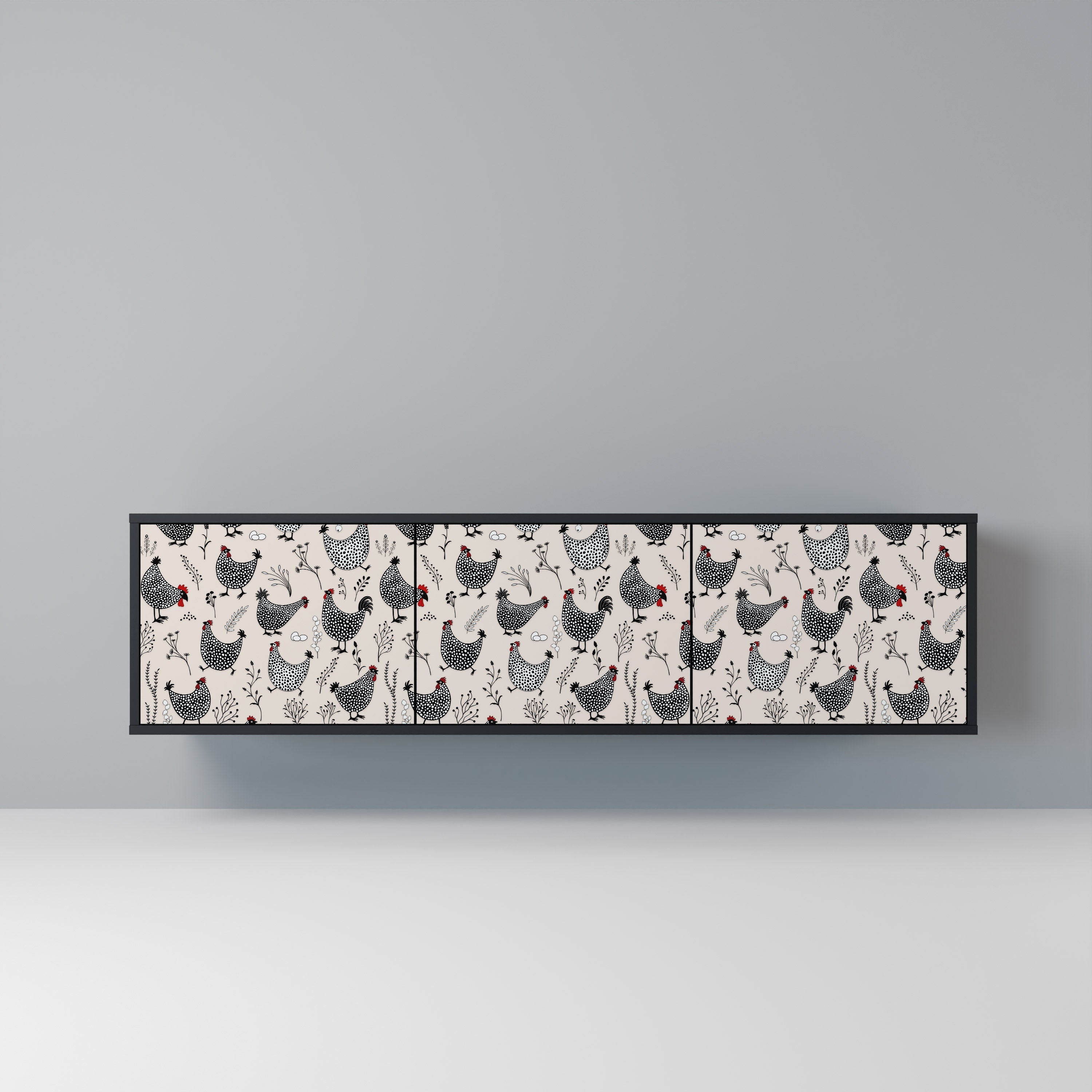 Meuble TV 3 portes HAPPY HENS finition noire