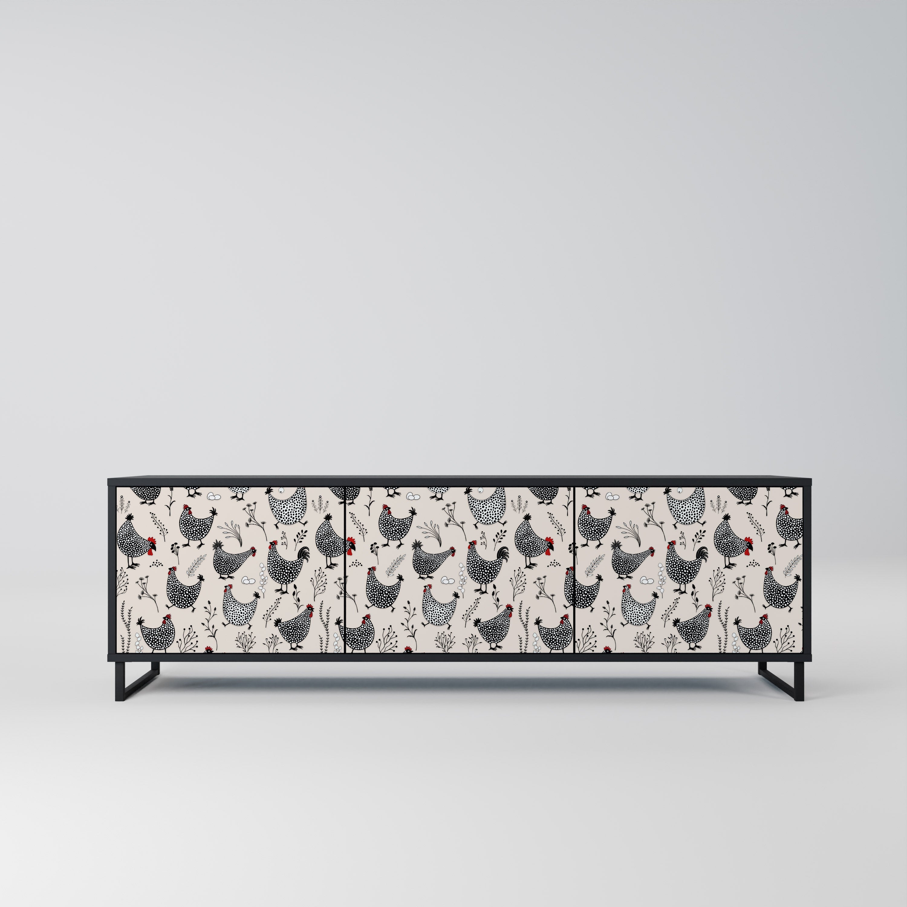 Meuble TV 3 portes HAPPY HENS finition noire