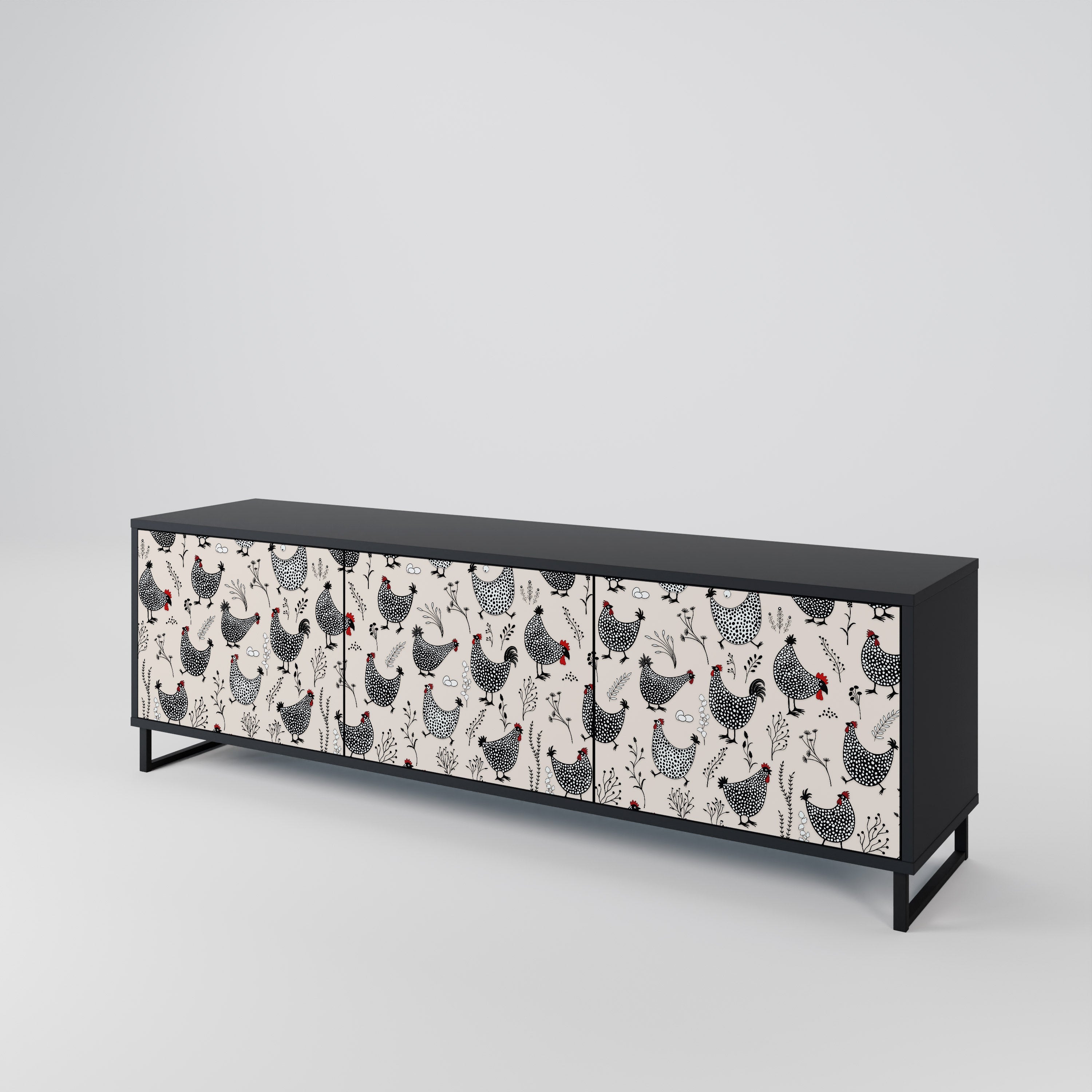 Meuble TV 3 portes HAPPY HENS finition noire