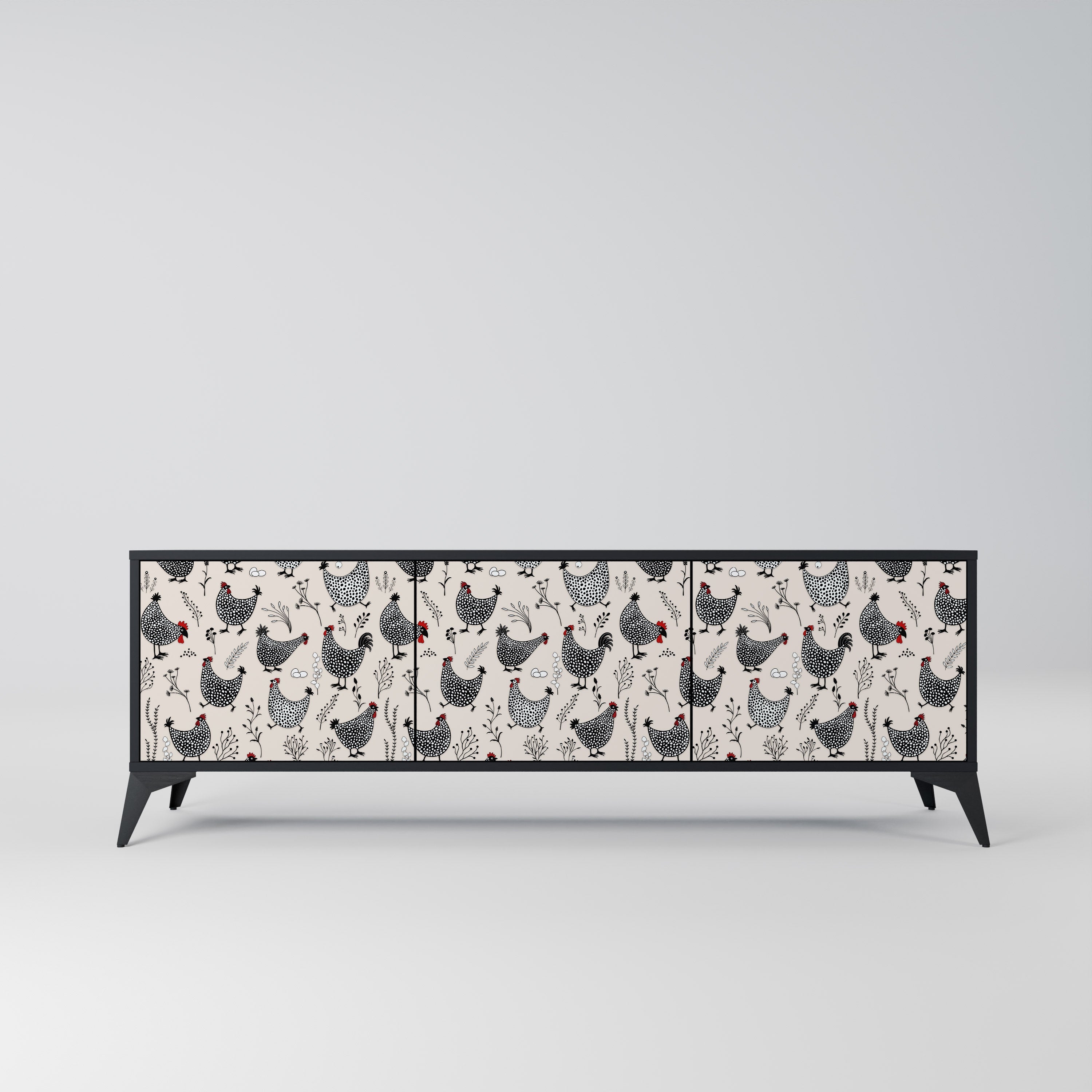 Meuble TV 3 portes HAPPY HENS finition noire