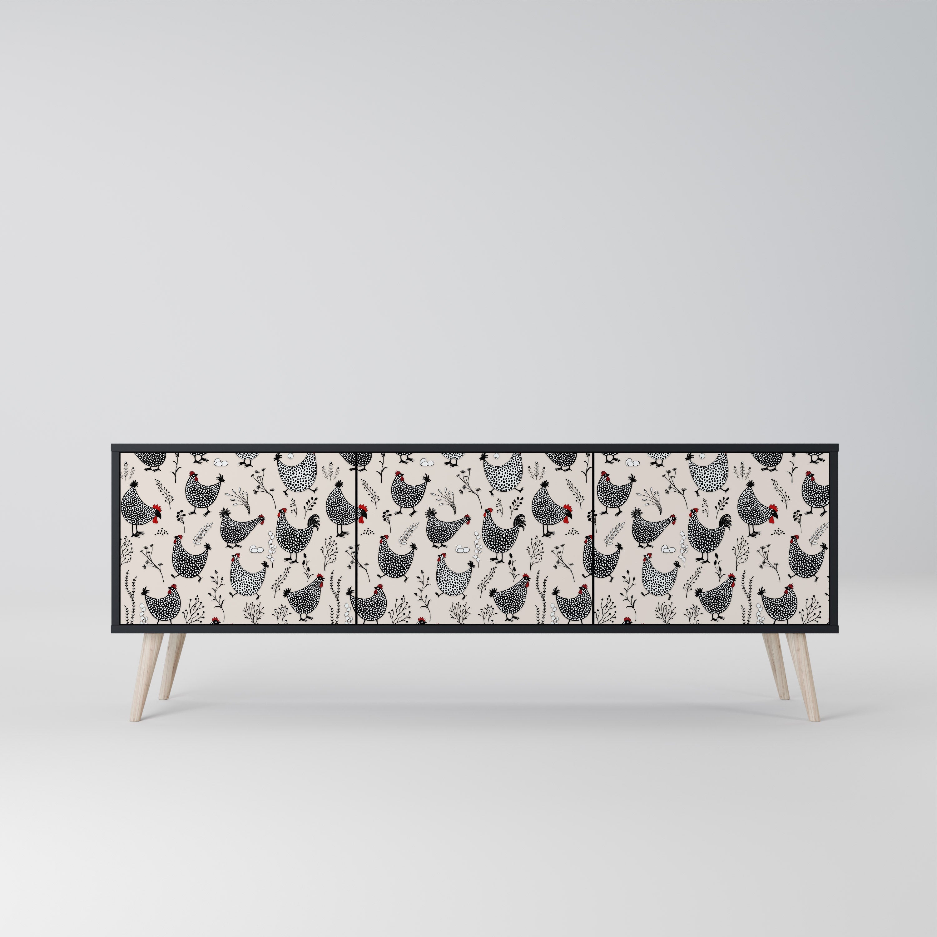 Meuble TV 3 portes HAPPY HENS finition noire