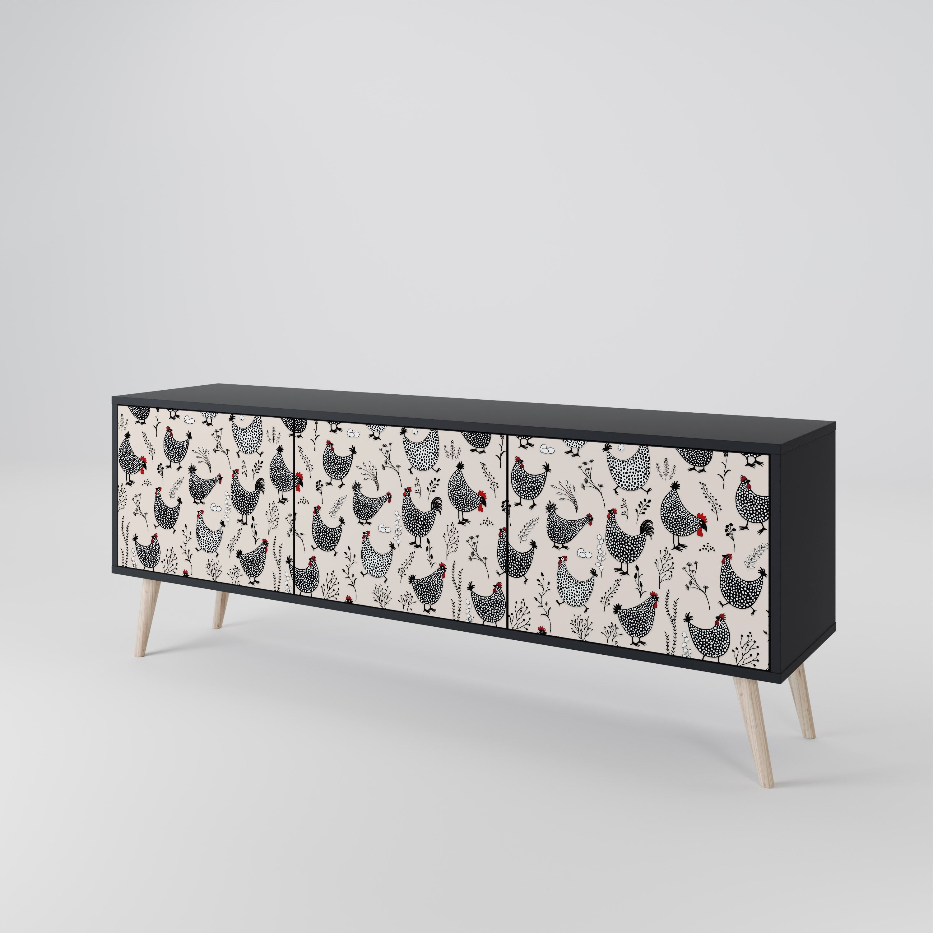 Meuble TV 3 portes HAPPY HENS finition noire