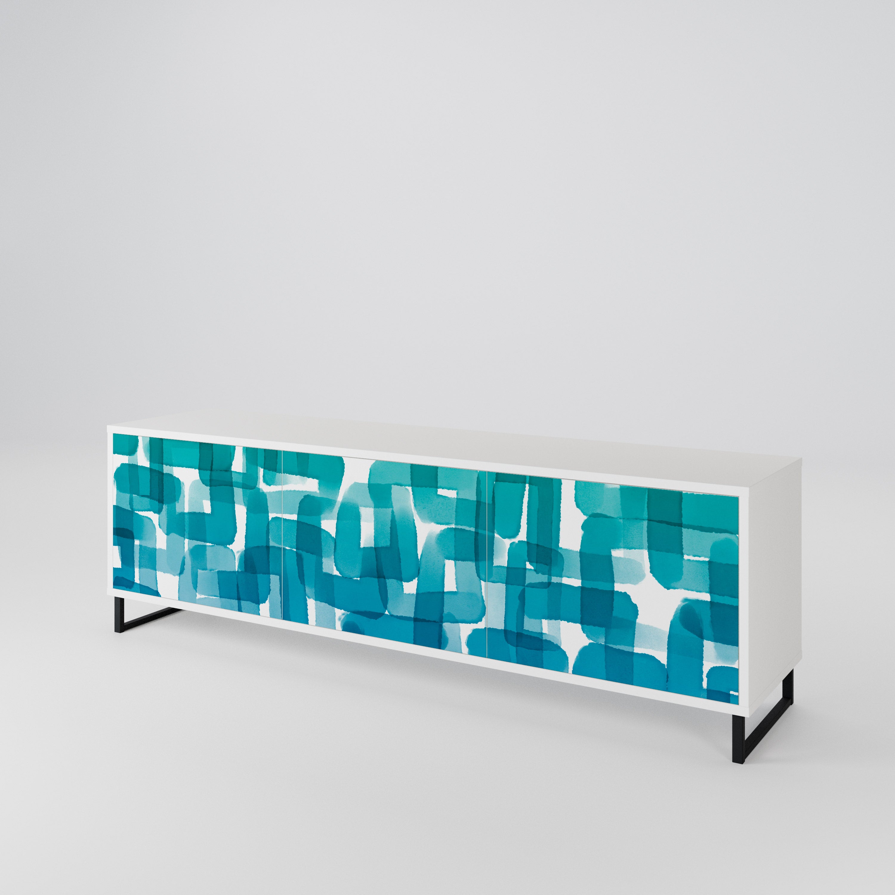 TURQUOISE RECTANGLES 3-Door TV Cabinet