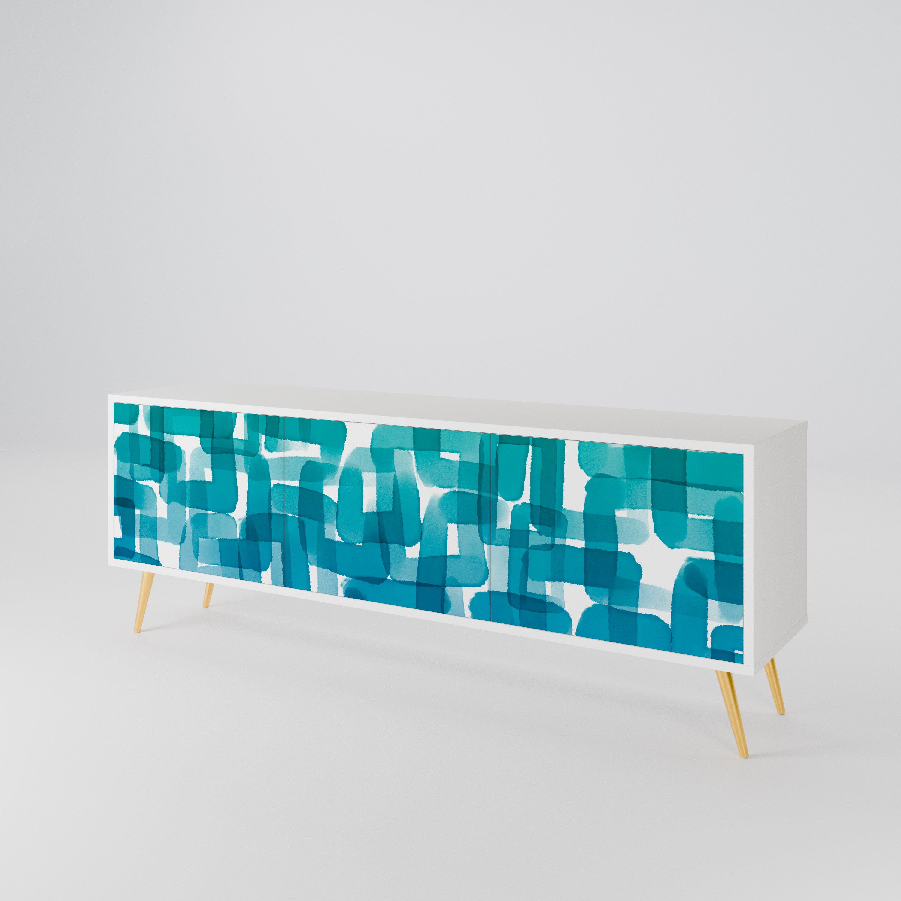 TURQUOISE RECTANGLES 3-Door TV Cabinet