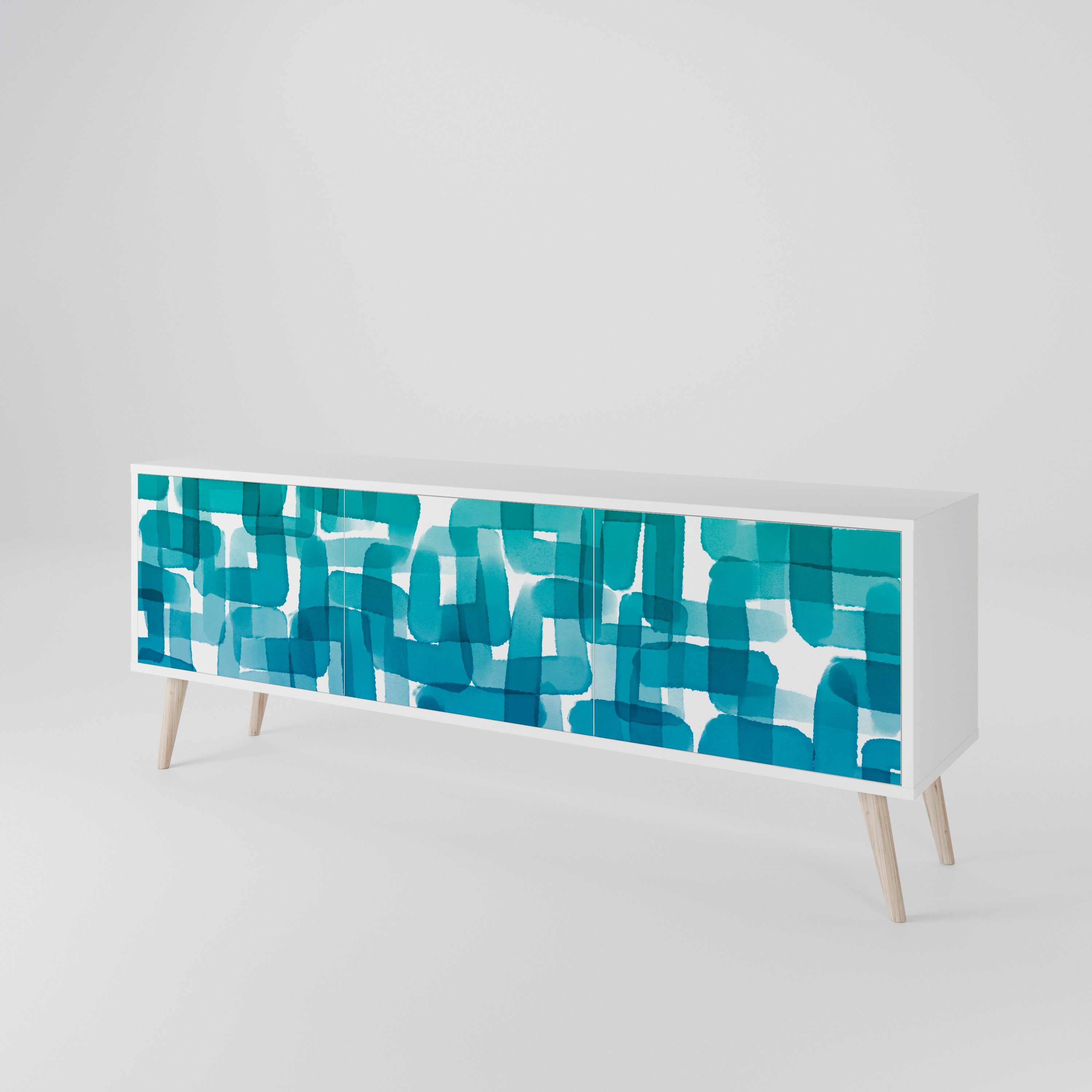 TURQUOISE RECTANGLES 3-Door TV Cabinet