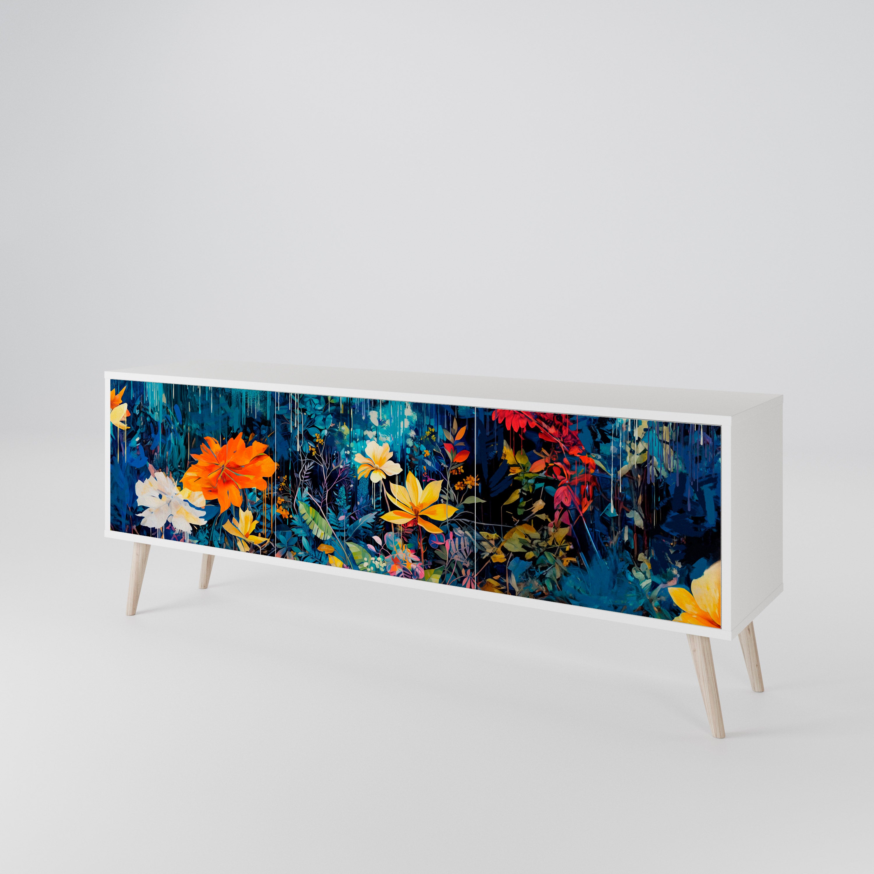 MIDNIGHT BLOSSOM 3-Door TV Cabinet