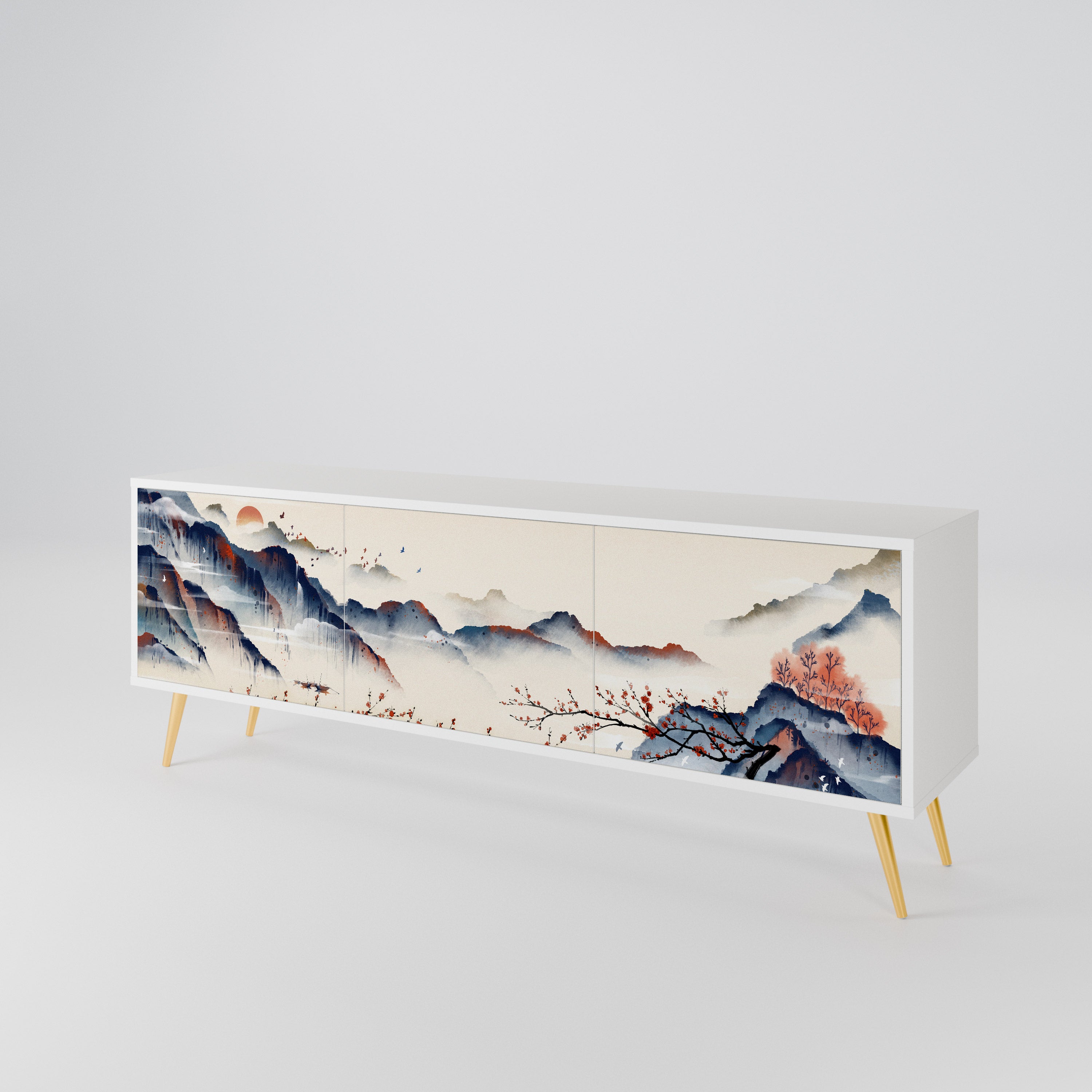 JAPANESE LANDSCAPE 3-Door TV Cabinet