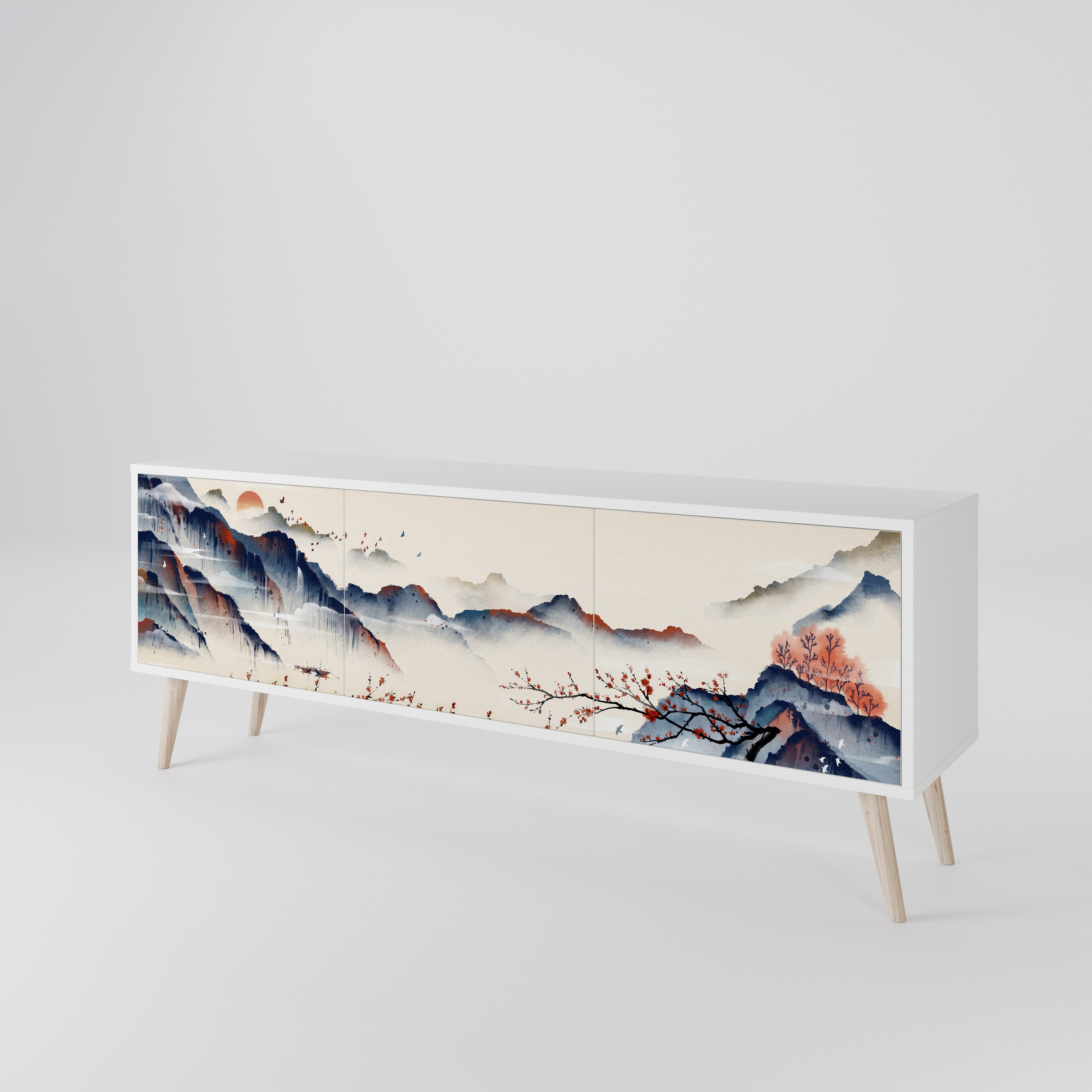 JAPANESE LANDSCAPE 3-Door TV Cabinet