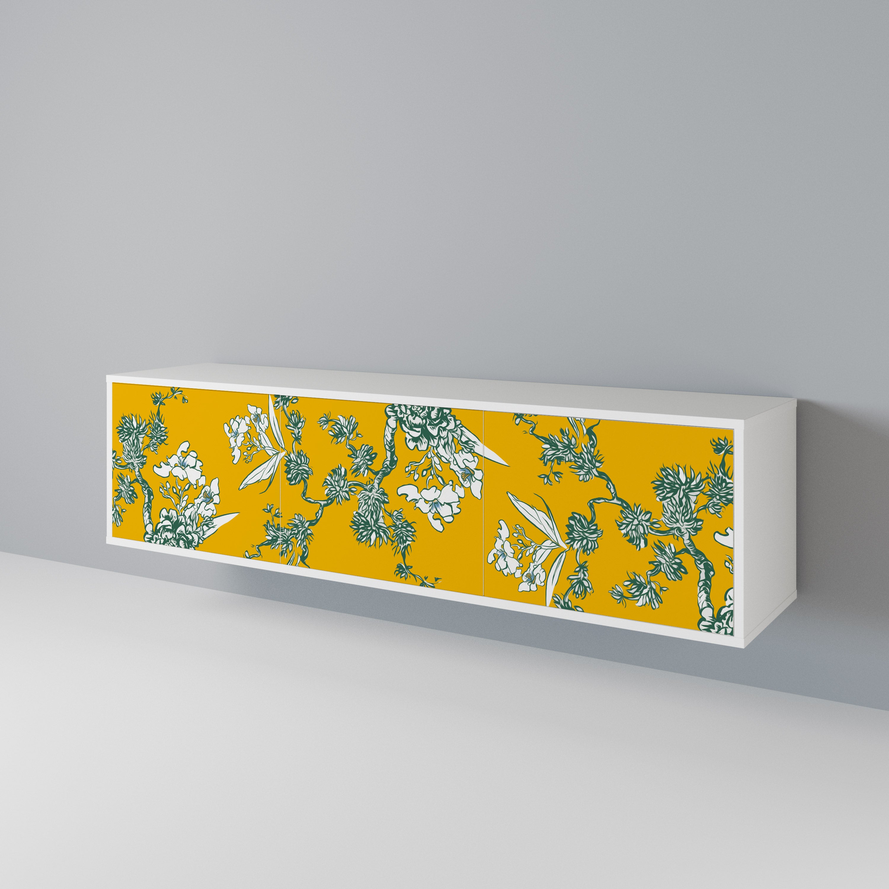 YELLOW CHINOISERIE 3-Door TV Cabinet
