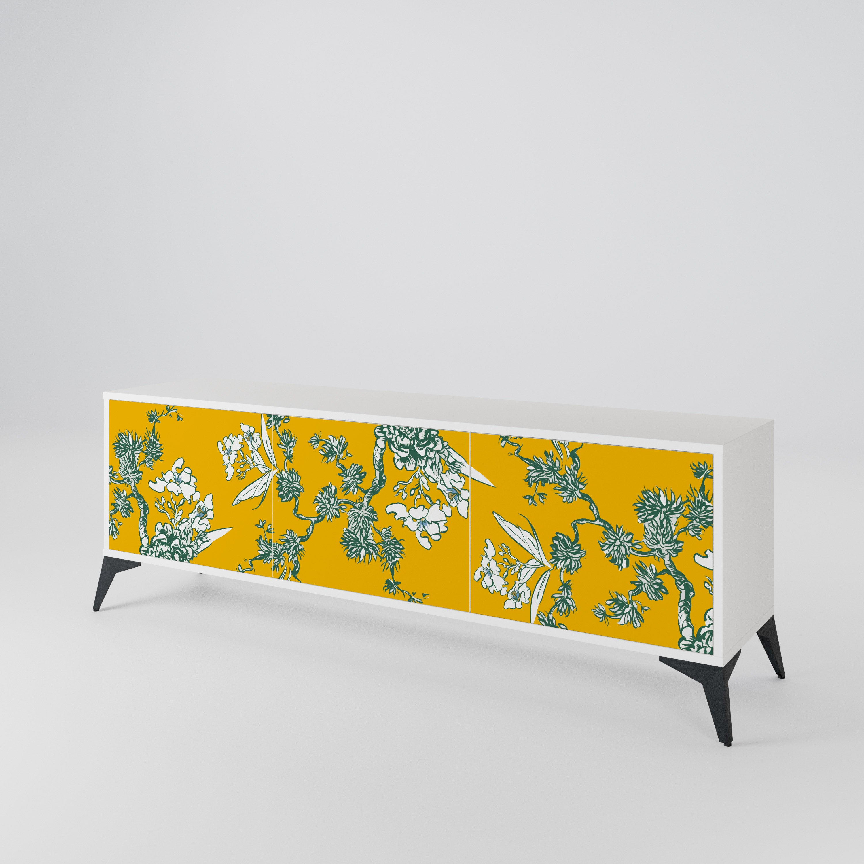 YELLOW CHINOISERIE 3-Door TV Cabinet