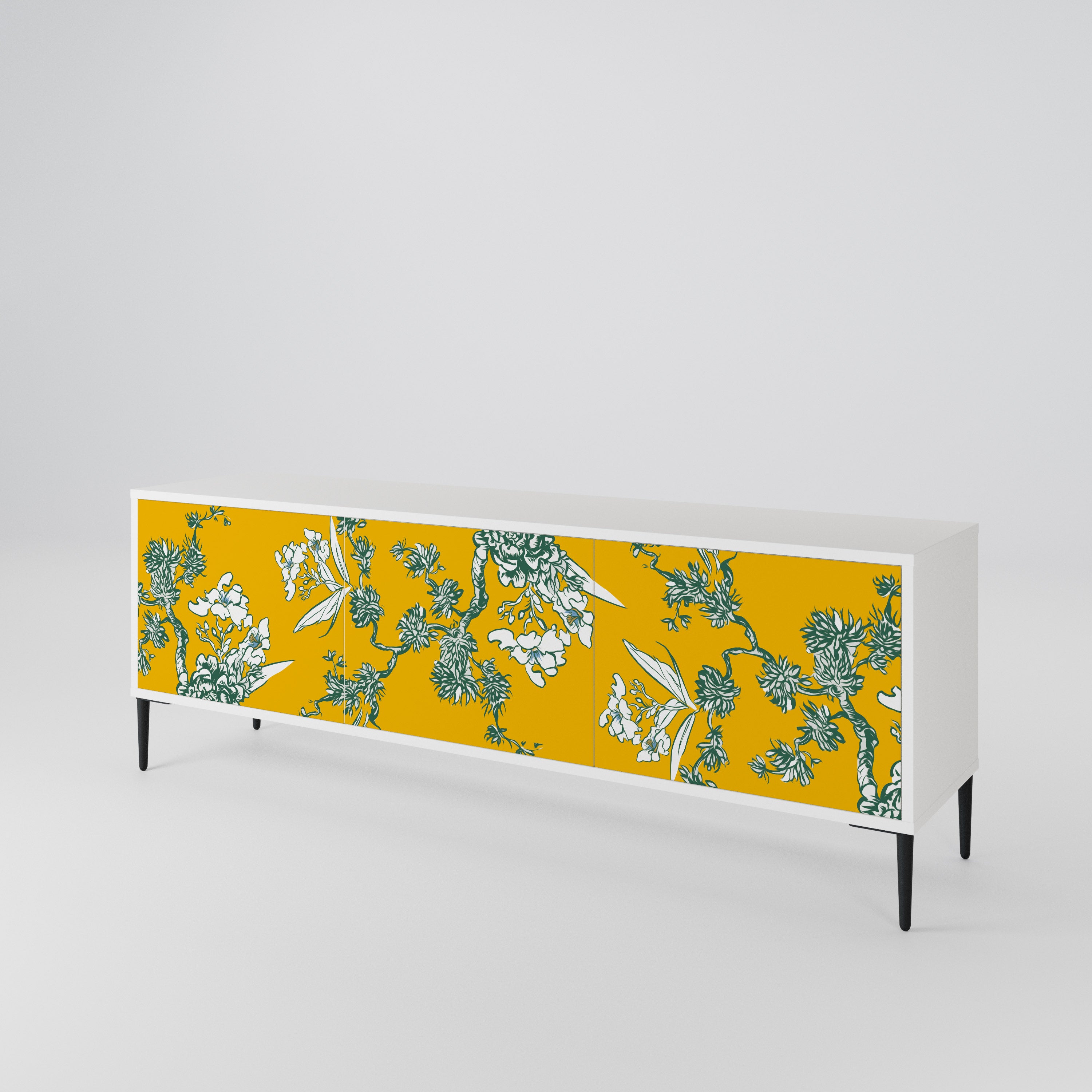 YELLOW CHINOISERIE 3-Door TV Cabinet