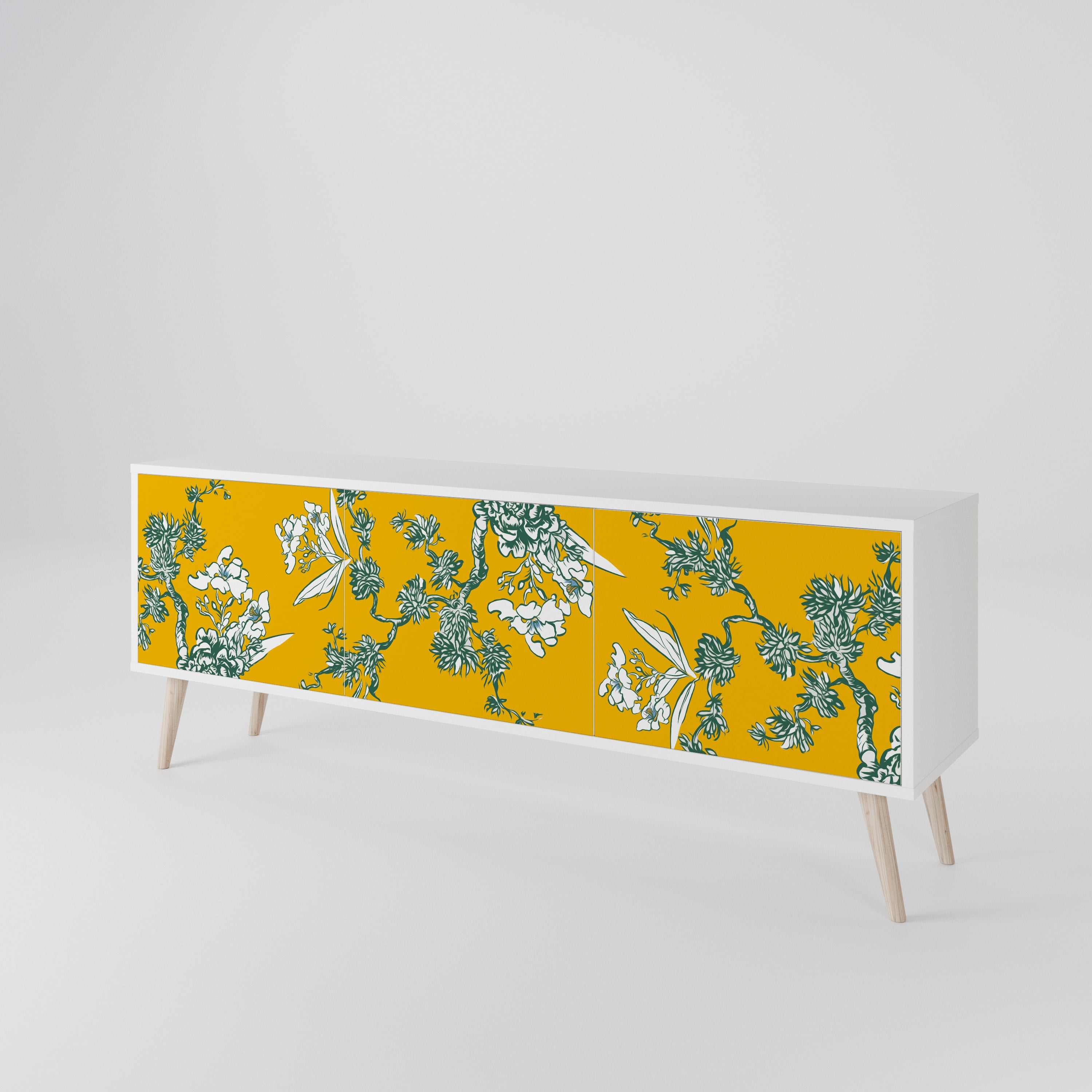 YELLOW CHINOISERIE 3-Door TV Cabinet