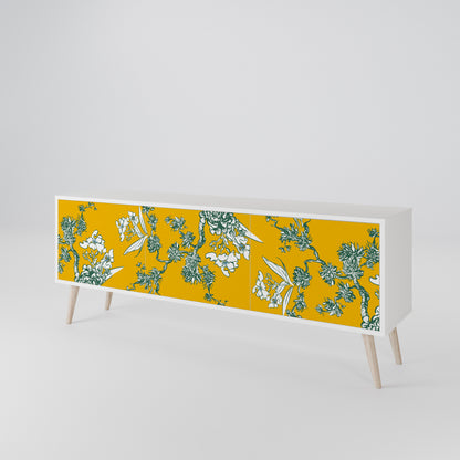 YELLOW CHINOISERIE 3-Door TV Cabinet