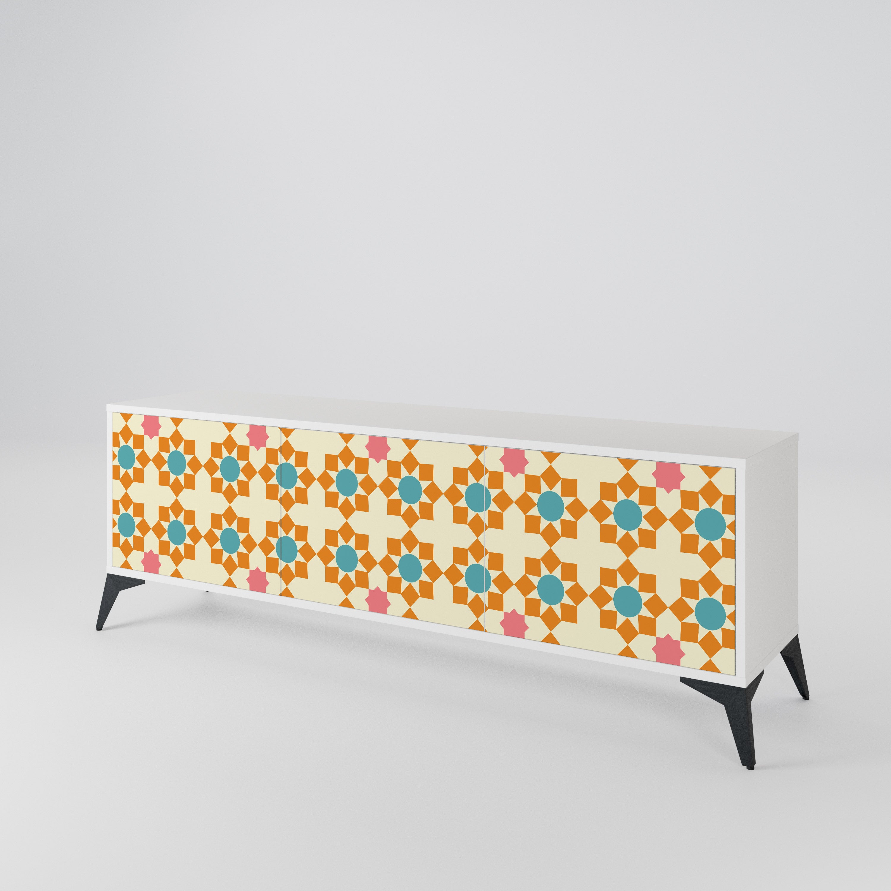 FLORAL DECOR 3-Door TV Cabinet