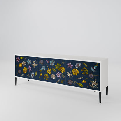 FLOWERS ON NAVY BLUE 3-Door TV Cabinet