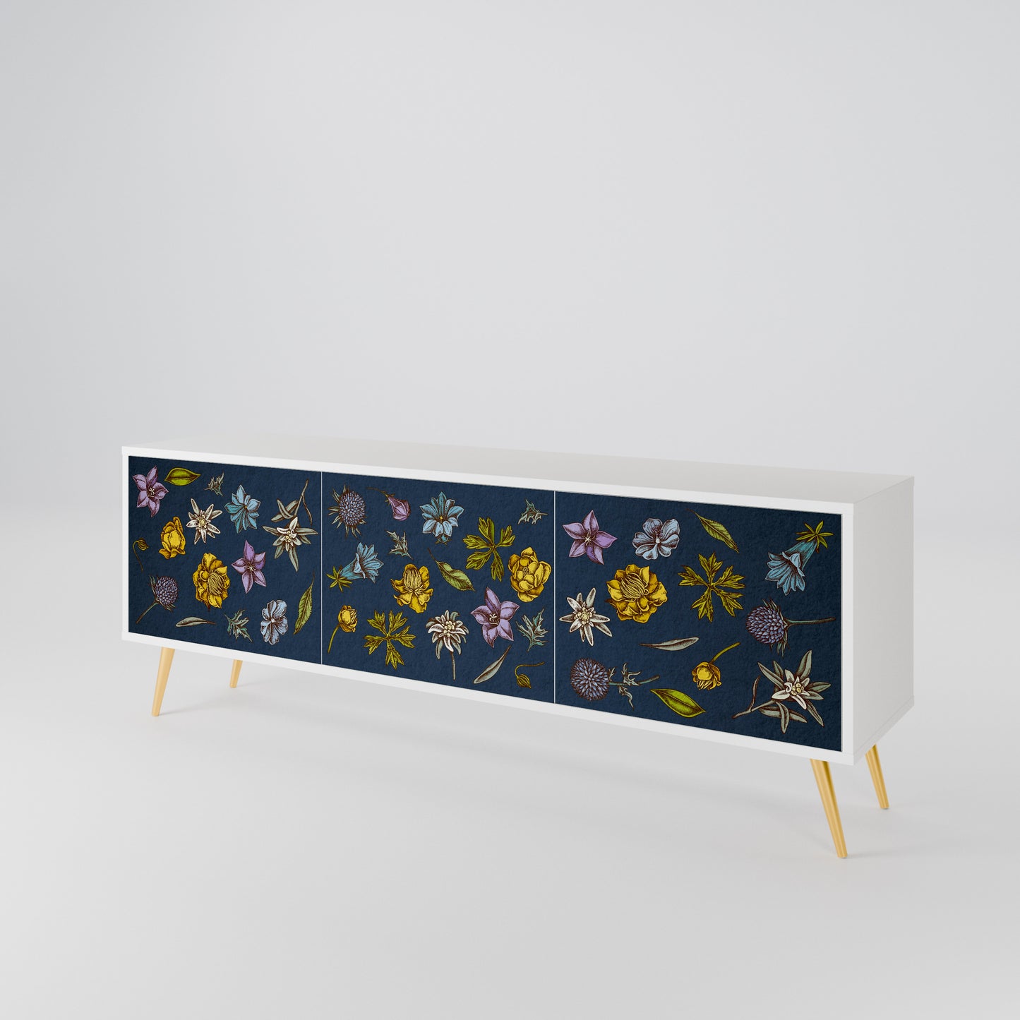 FLOWERS ON NAVY BLUE 3-Door TV Cabinet