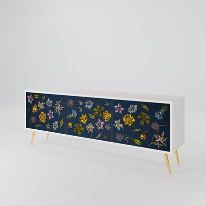 FLOWERS ON NAVY BLUE 3-Door TV Cabinet