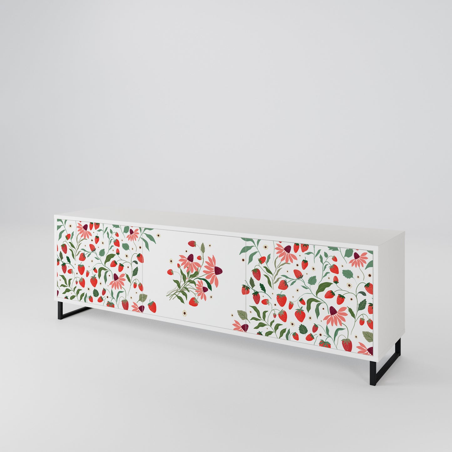 FLOWERS AND STRAWBERRIES 3-Door TV Cabinet