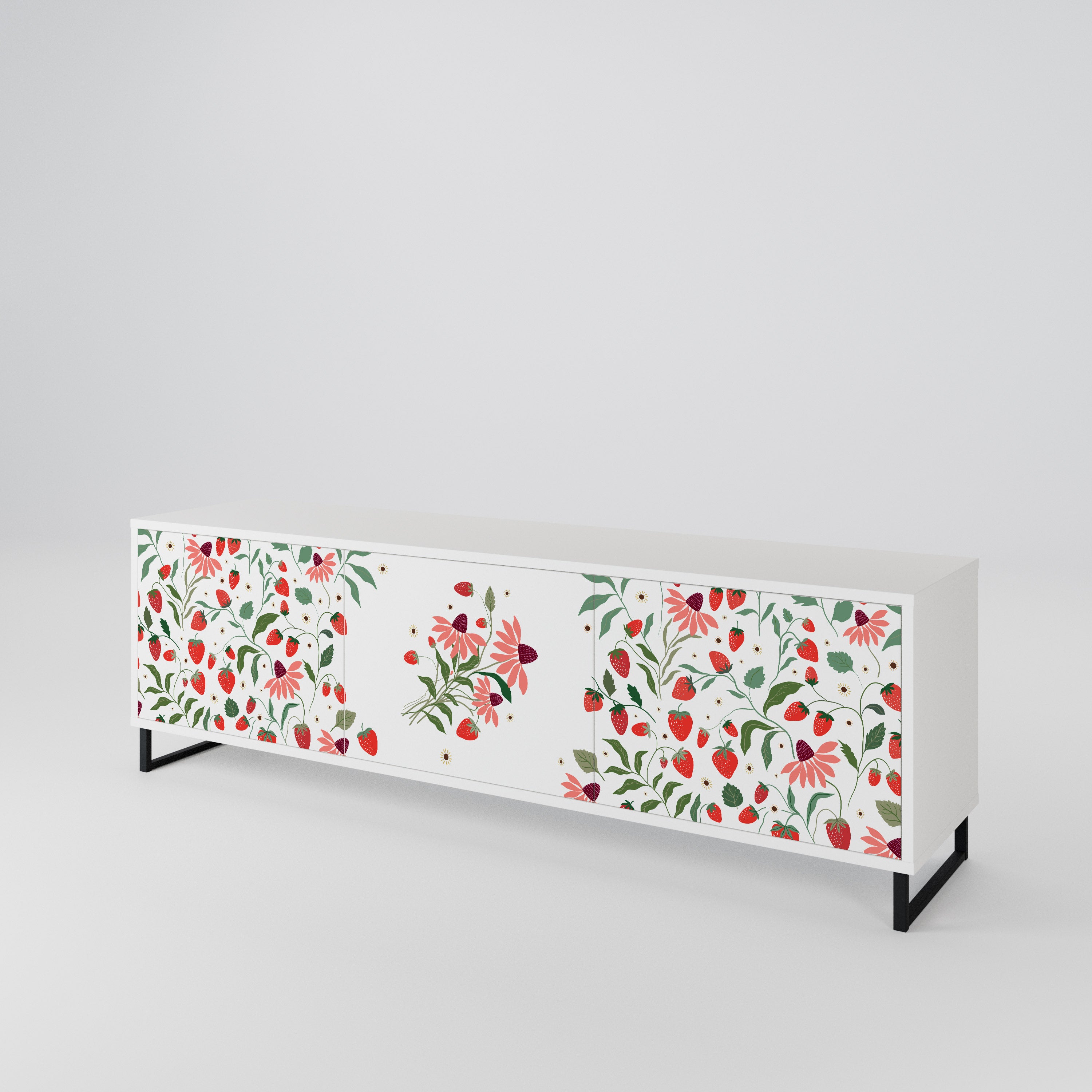 FLOWERS AND STRAWBERRIES 3-Door TV Cabinet
