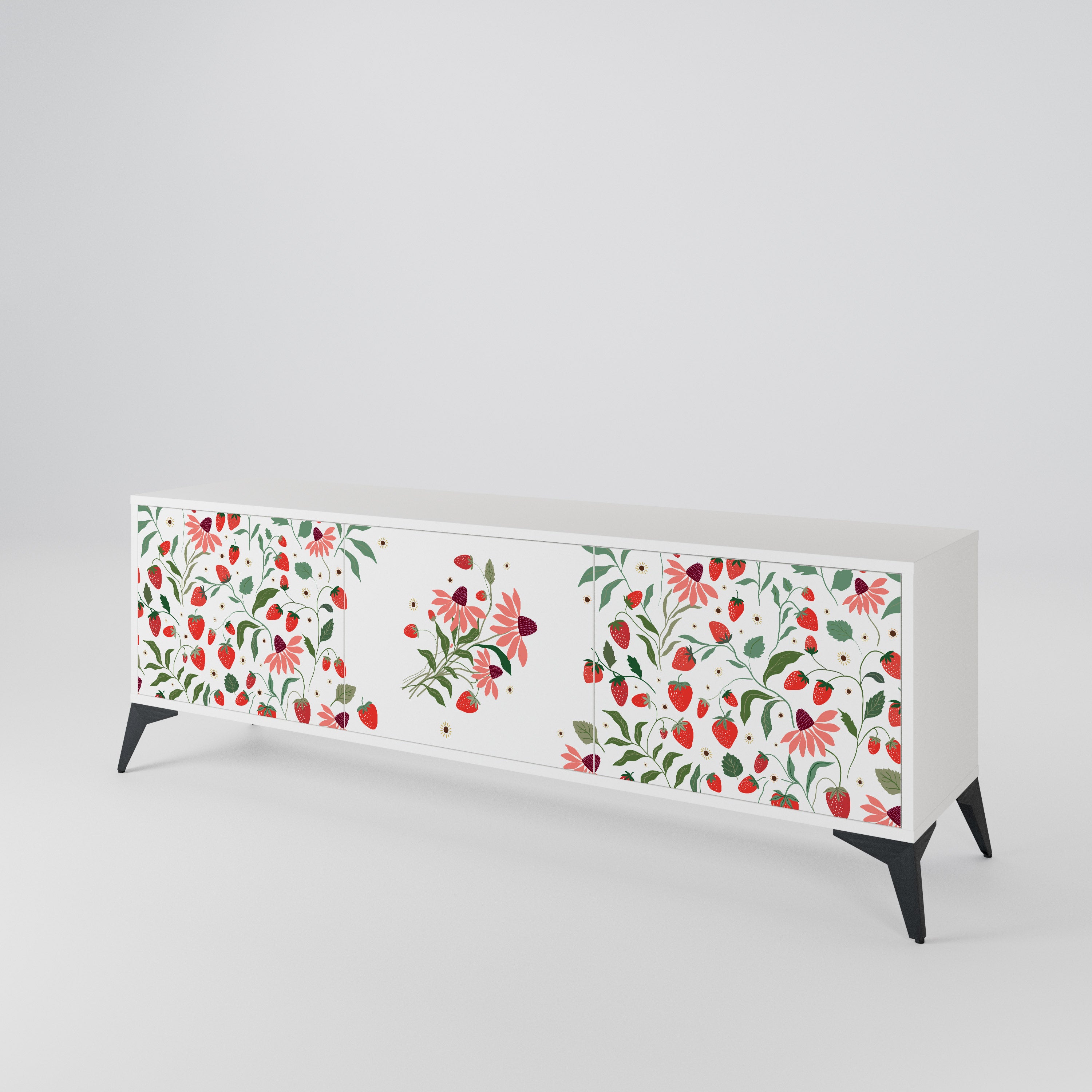 FLOWERS AND STRAWBERRIES 3-Door TV Cabinet