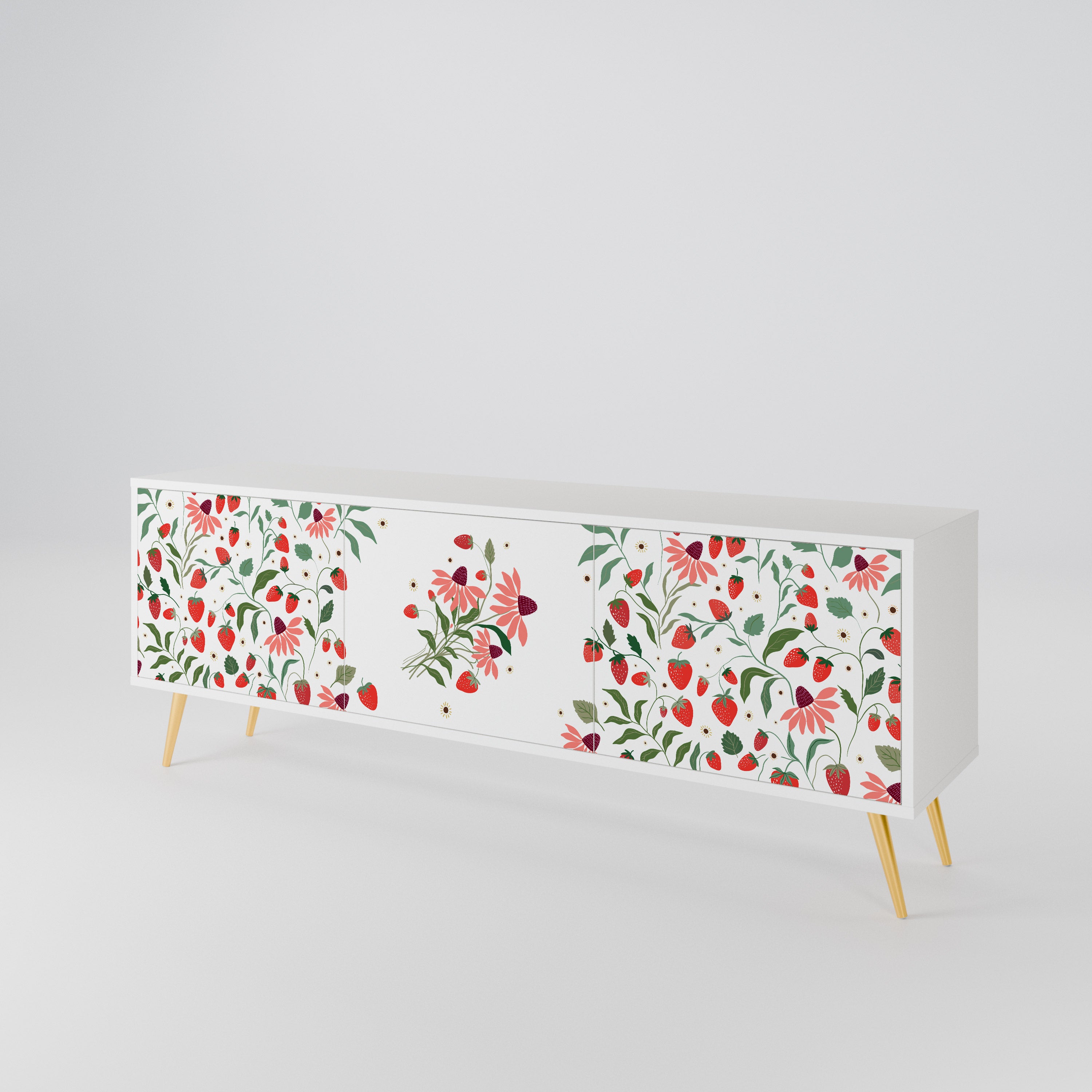 FLOWERS AND STRAWBERRIES 3-Door TV Cabinet