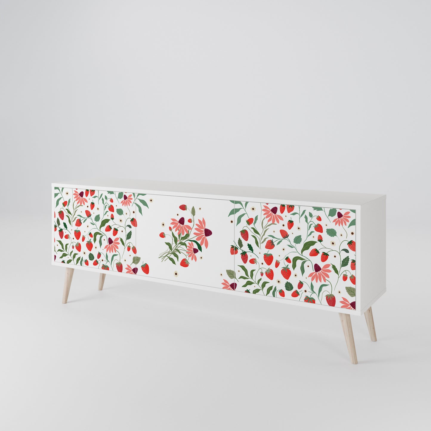 FLOWERS AND STRAWBERRIES 3-Door TV Cabinet