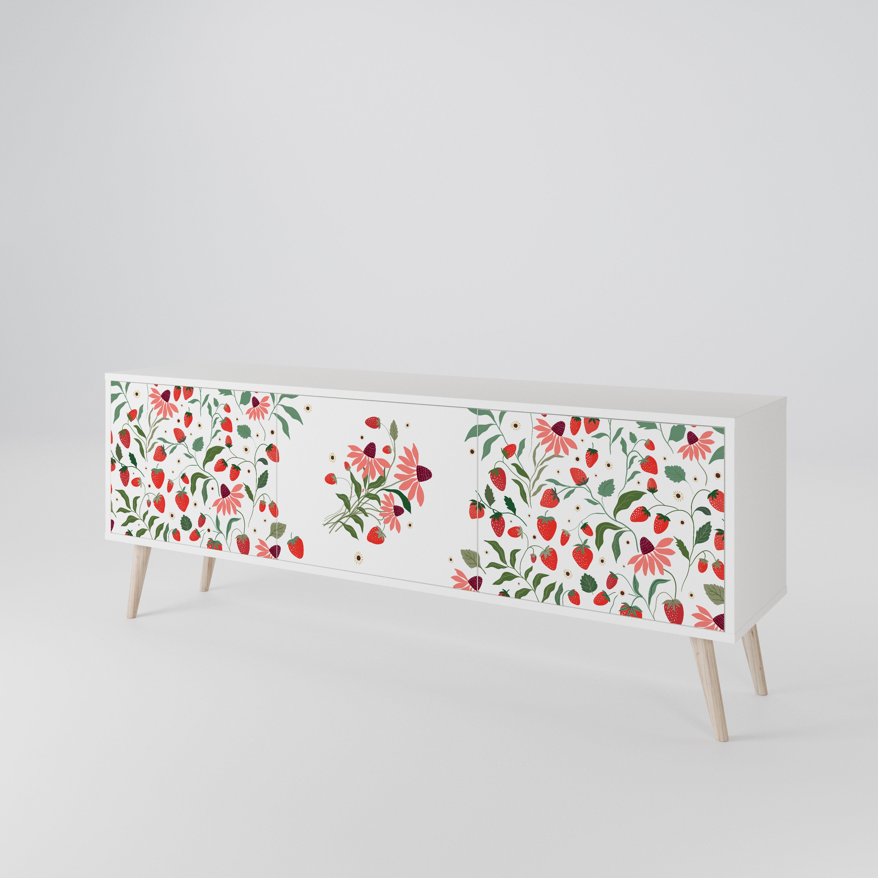FLOWERS AND STRAWBERRIES 3-Door TV Cabinet