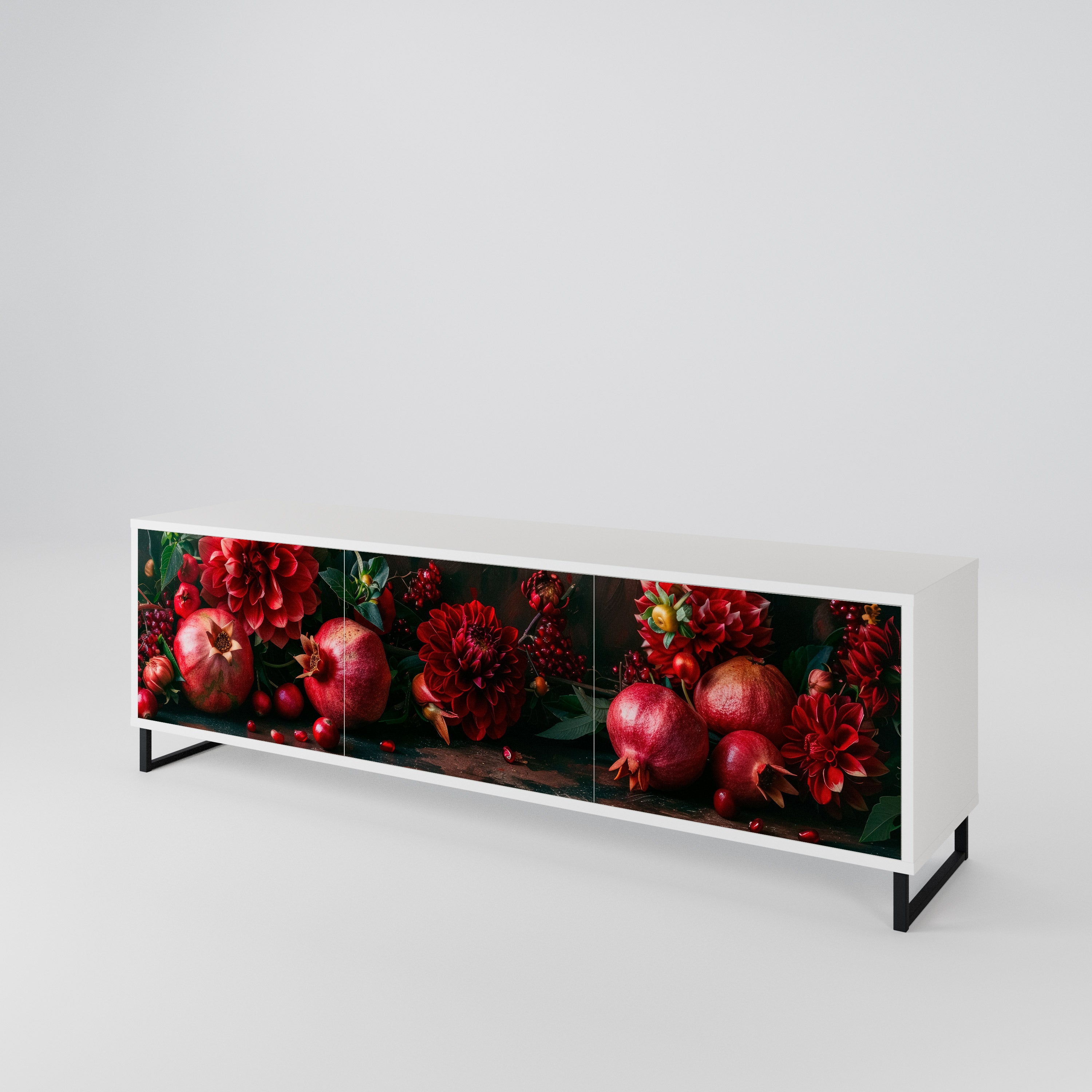 DAHLIAS AND POMEGRANATES 3-Door TV Cabinet