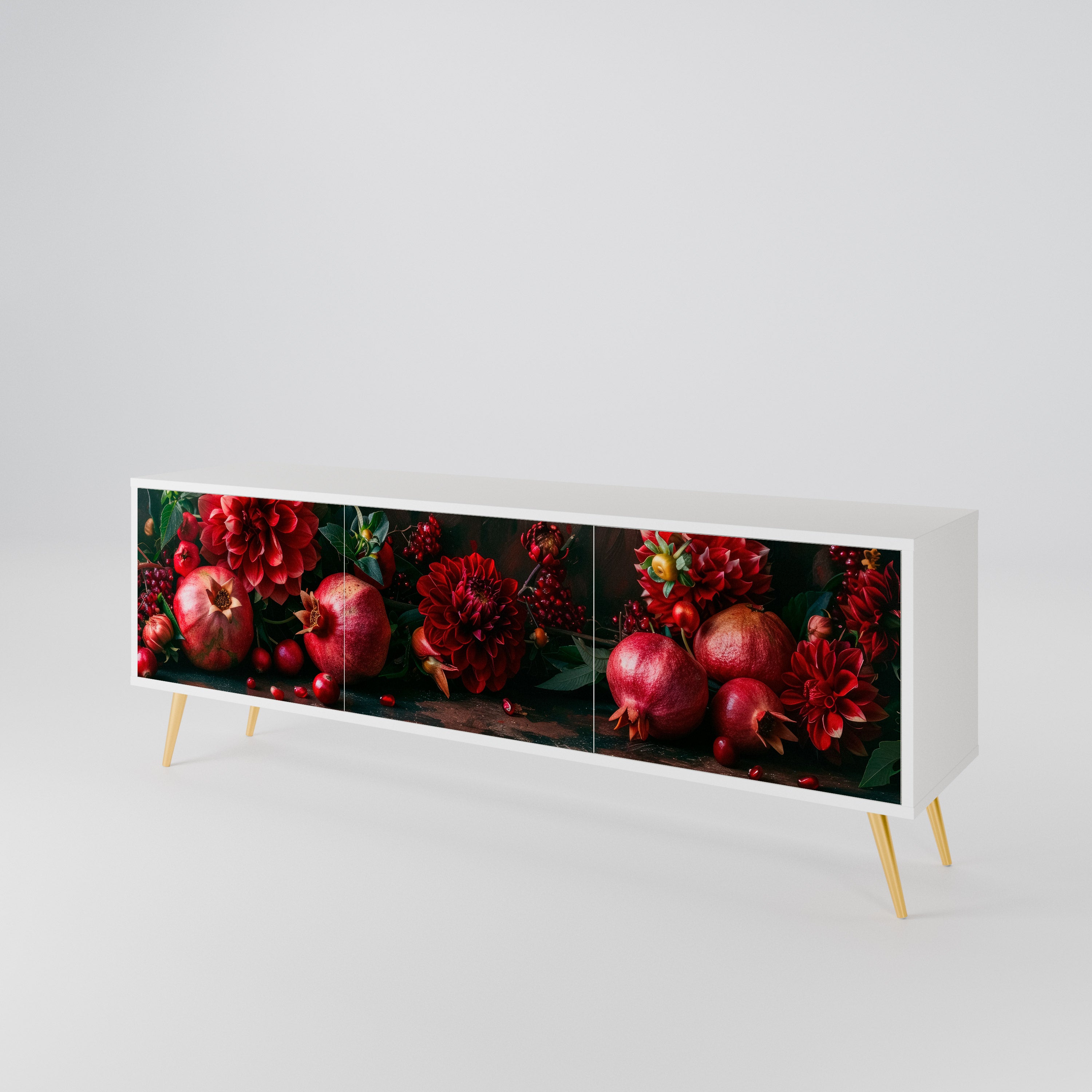 DAHLIAS AND POMEGRANATES 3-Door TV Cabinet