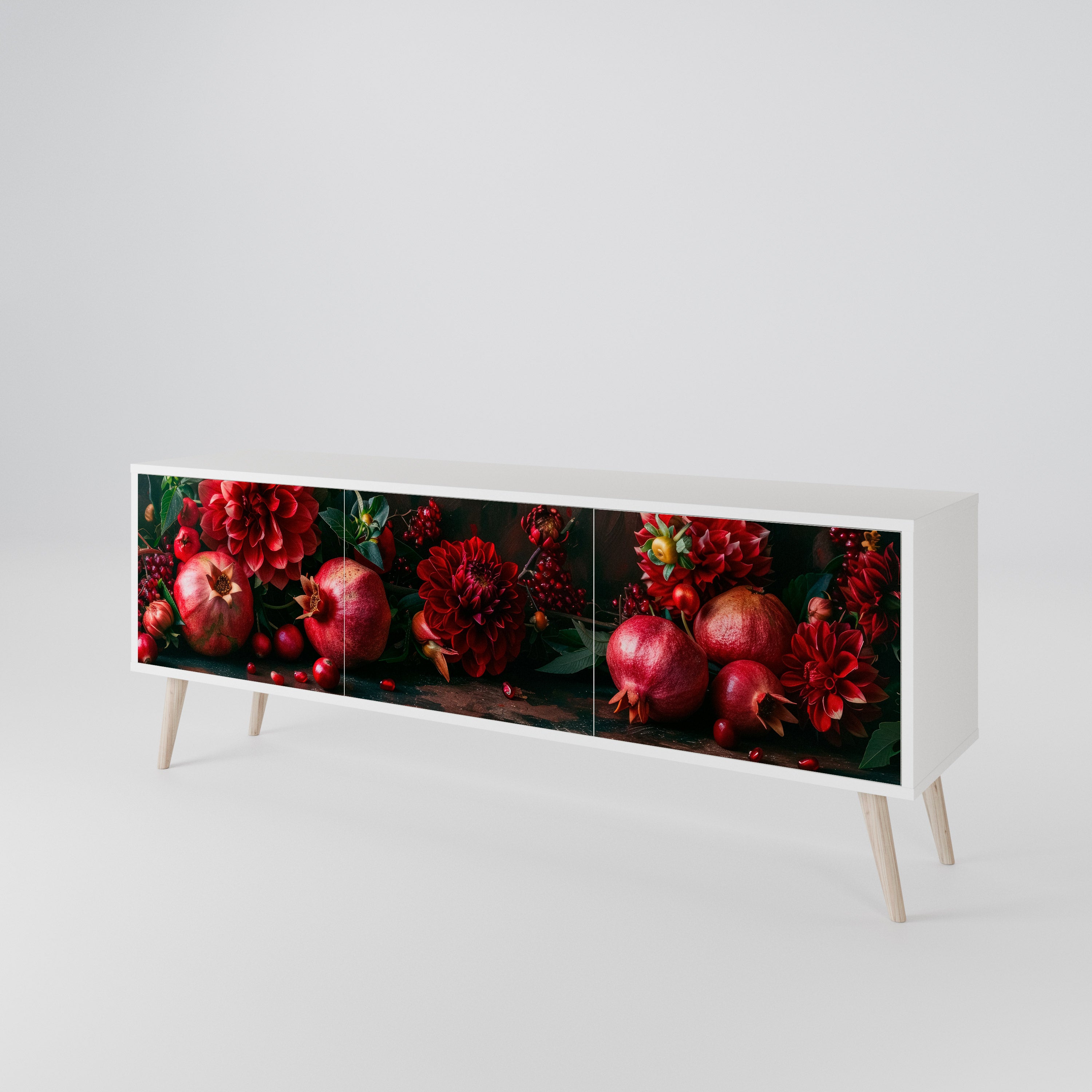 DAHLIAS AND POMEGRANATES 3-Door TV Cabinet